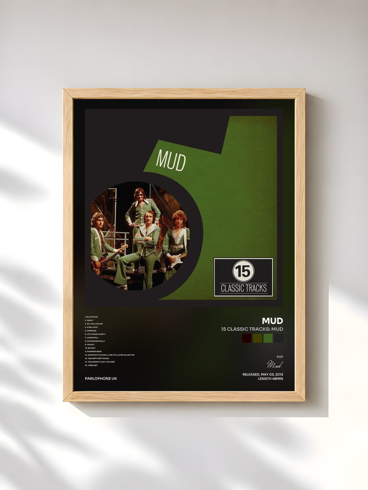 #bois Tableau de l'album 15 Classic Tracks: Mud de Mud, cadre en bois brut, imprimé et encadré en France