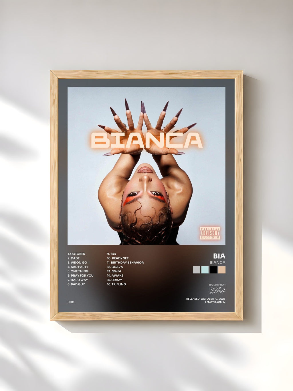 #bois Tableau de l'album BIANCA de BIA, cadre en bois brut, imprimé et encadré en France