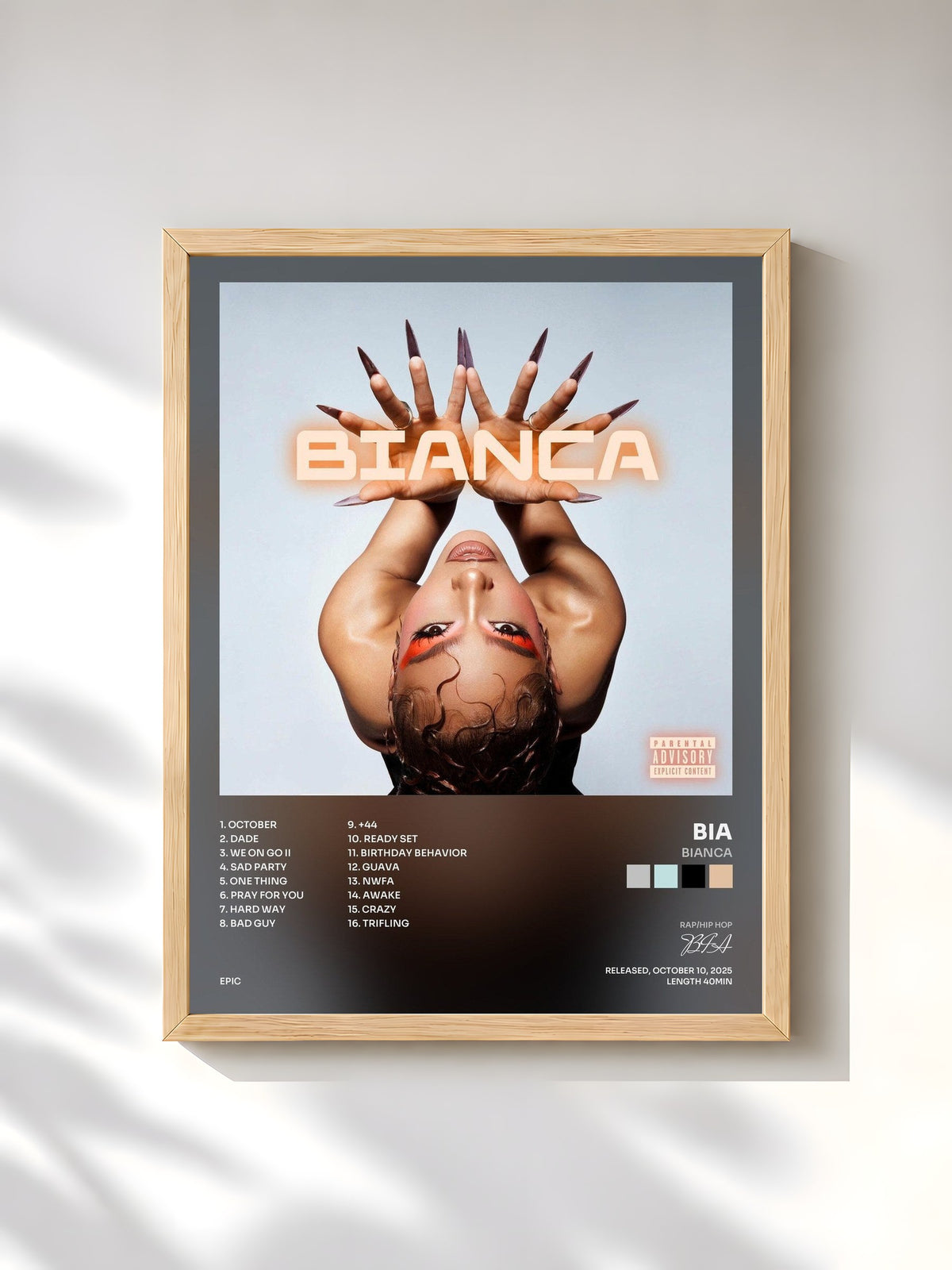 #bois Tableau de l'album BIANCA de BIA, cadre en bois brut, imprimé et encadré en France
