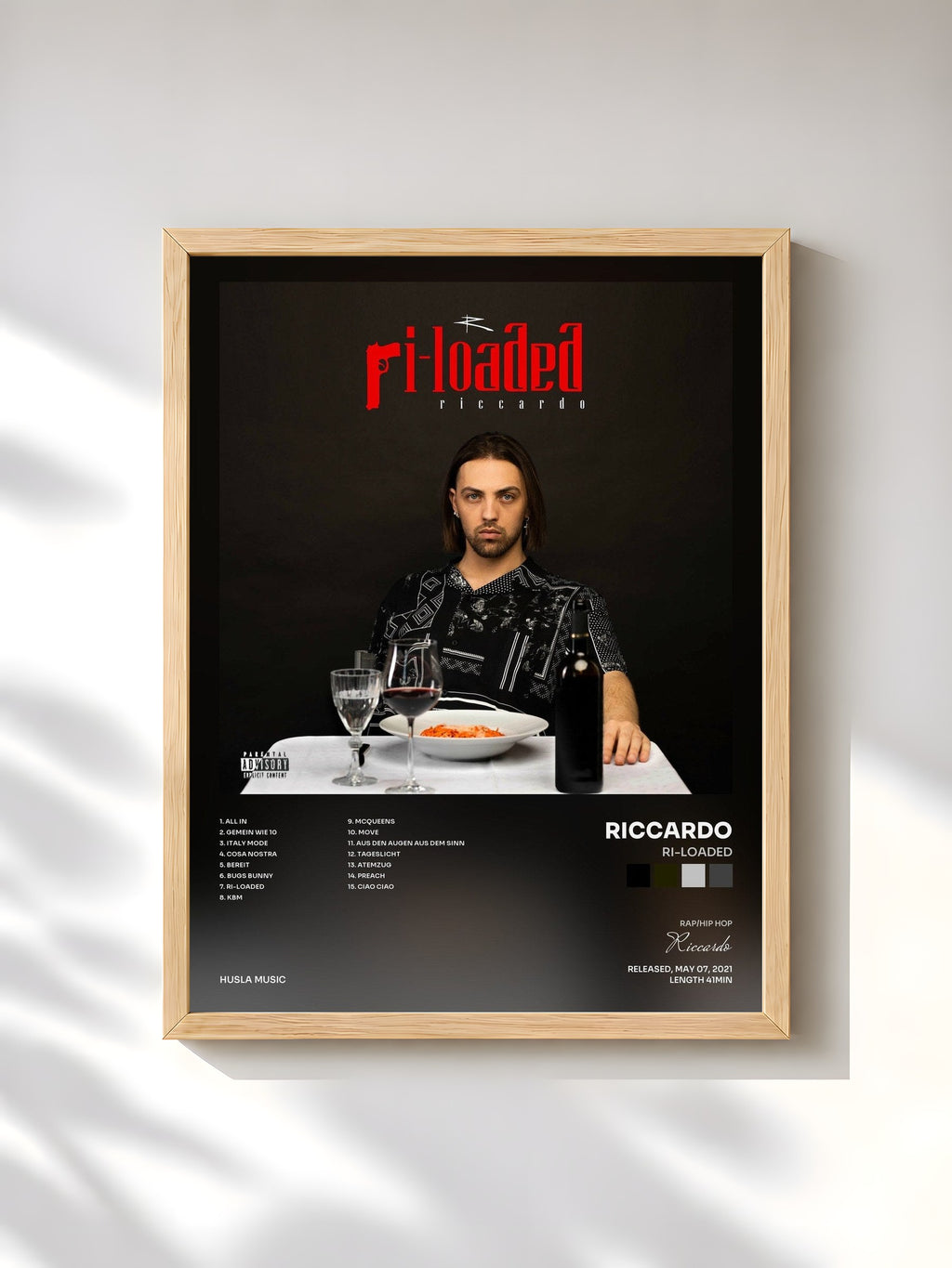 #bois Tableau de l'album RI-LOADED de Riccardo, cadre en bois brut, imprimé et encadré en France