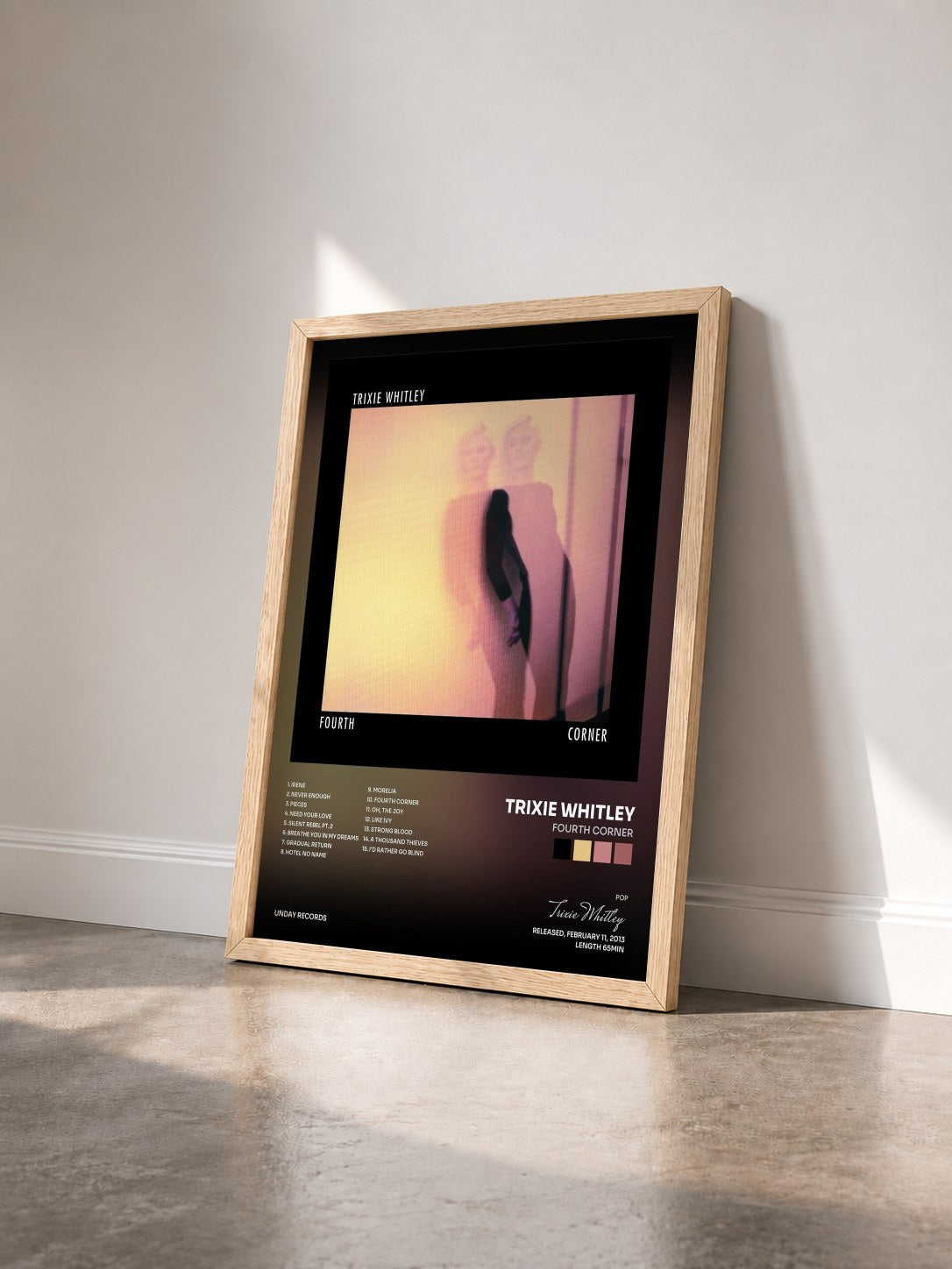 #bois Tableau de l'album Fourth Corner de Trixie Whitley vu de trois quarts, cadre en bois brut