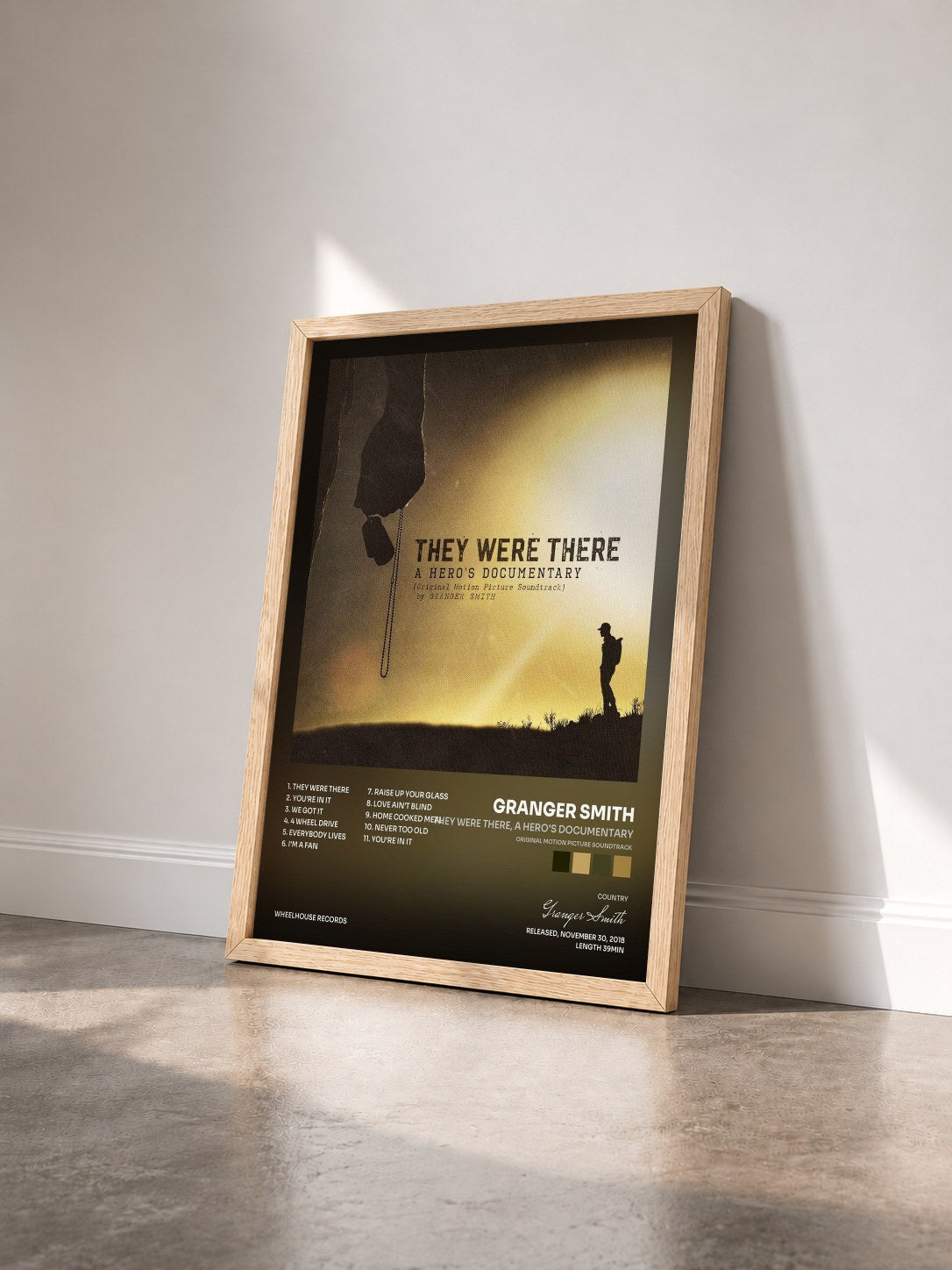 #bois Tableau de l'album They Were There, A Hero's Documentary (Original Motion Picture Soundtrack) de Granger Smith vu de trois quarts, cadre en bois brut