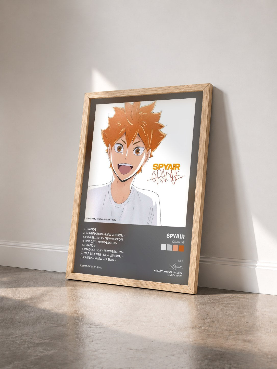#bois Tableau de l'album Orange de Spyair vu de trois quarts, cadre en bois brut