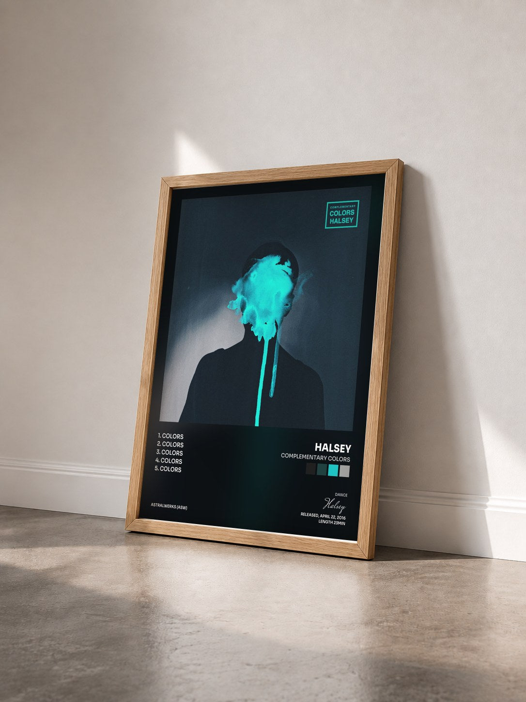 #bois Tableau de l'album Complementary Colors de Halsey vu de trois quarts, cadre en bois brut