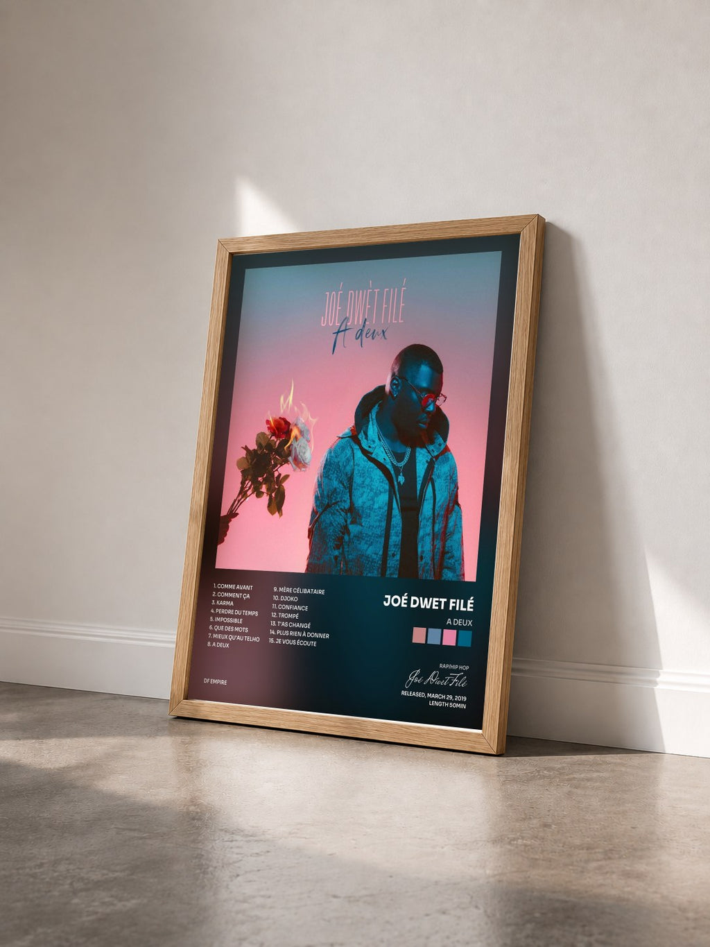 #bois Tableau de l'album A deux de Joé Dwet Filé vu de trois quarts, cadre en bois brut