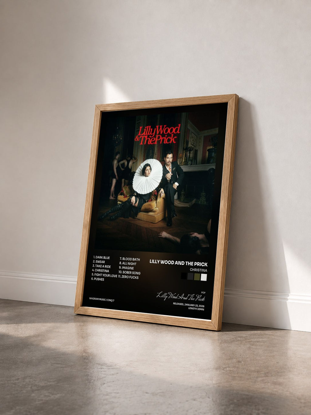 #bois Tableau de l'album Christina de Lilly Wood And The Prick vu de trois quarts, cadre en bois brut