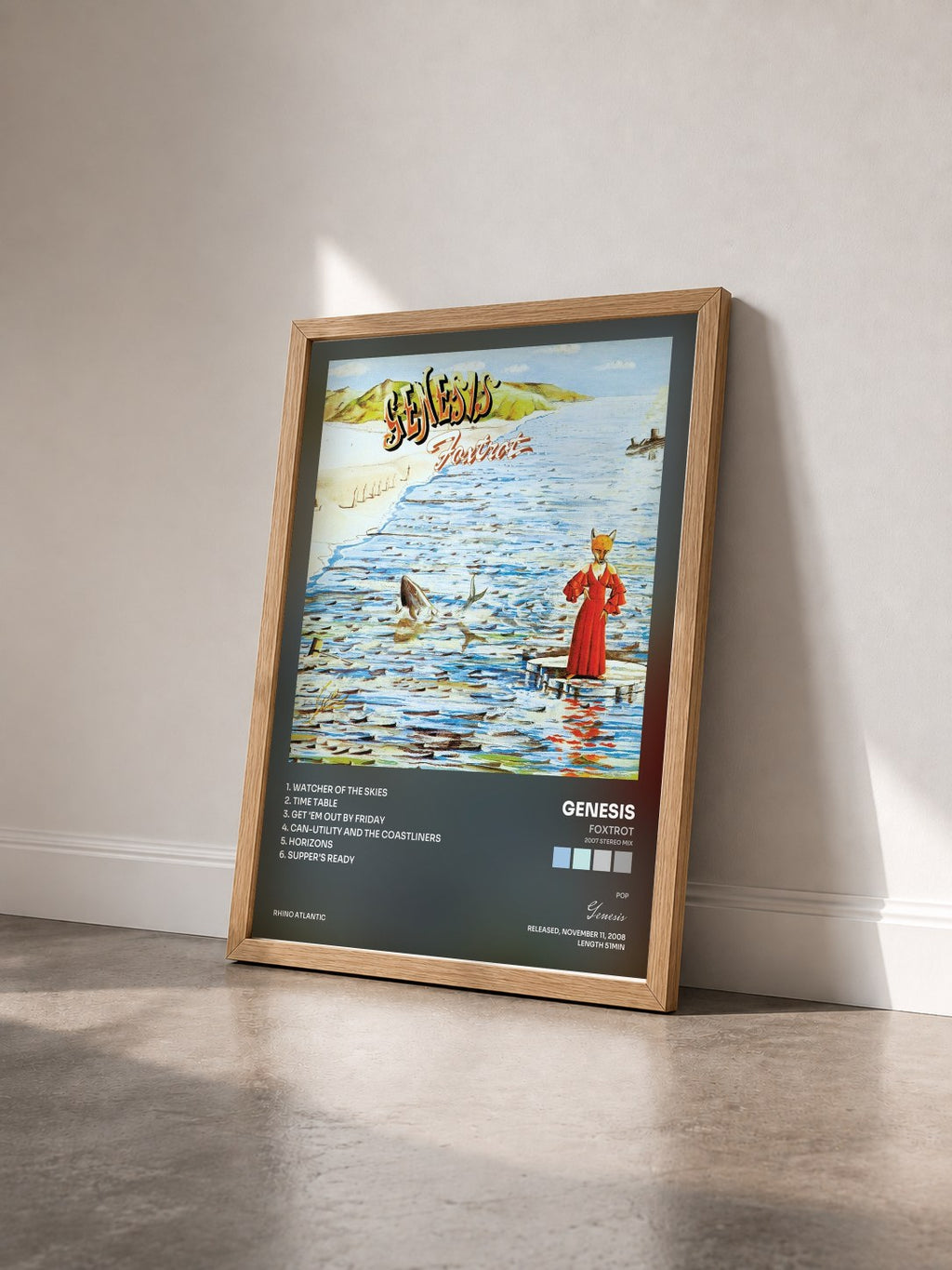 #bois Tableau de l'album Foxtrot (2007 Stereo Mix) de Genesis vu de trois quarts, cadre en bois brut