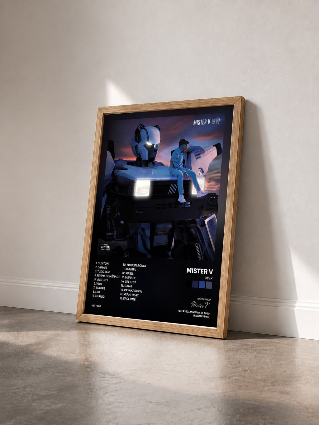 #bois Tableau de l'album MVP de Mister V vu de trois quarts, cadre en bois brut