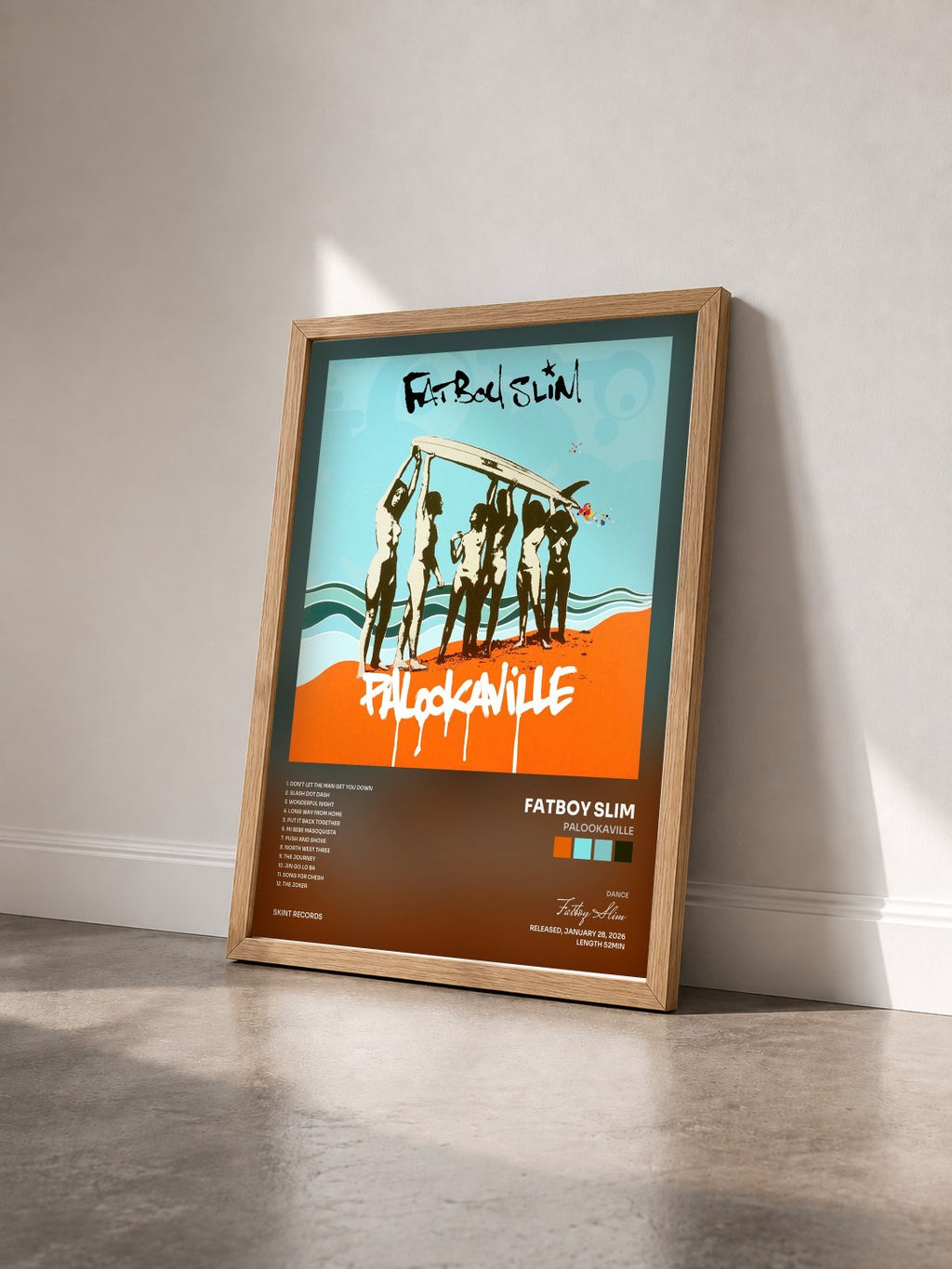 #bois Tableau de l'album Palookaville de Fatboy Slim vu de trois quarts, cadre en bois brut