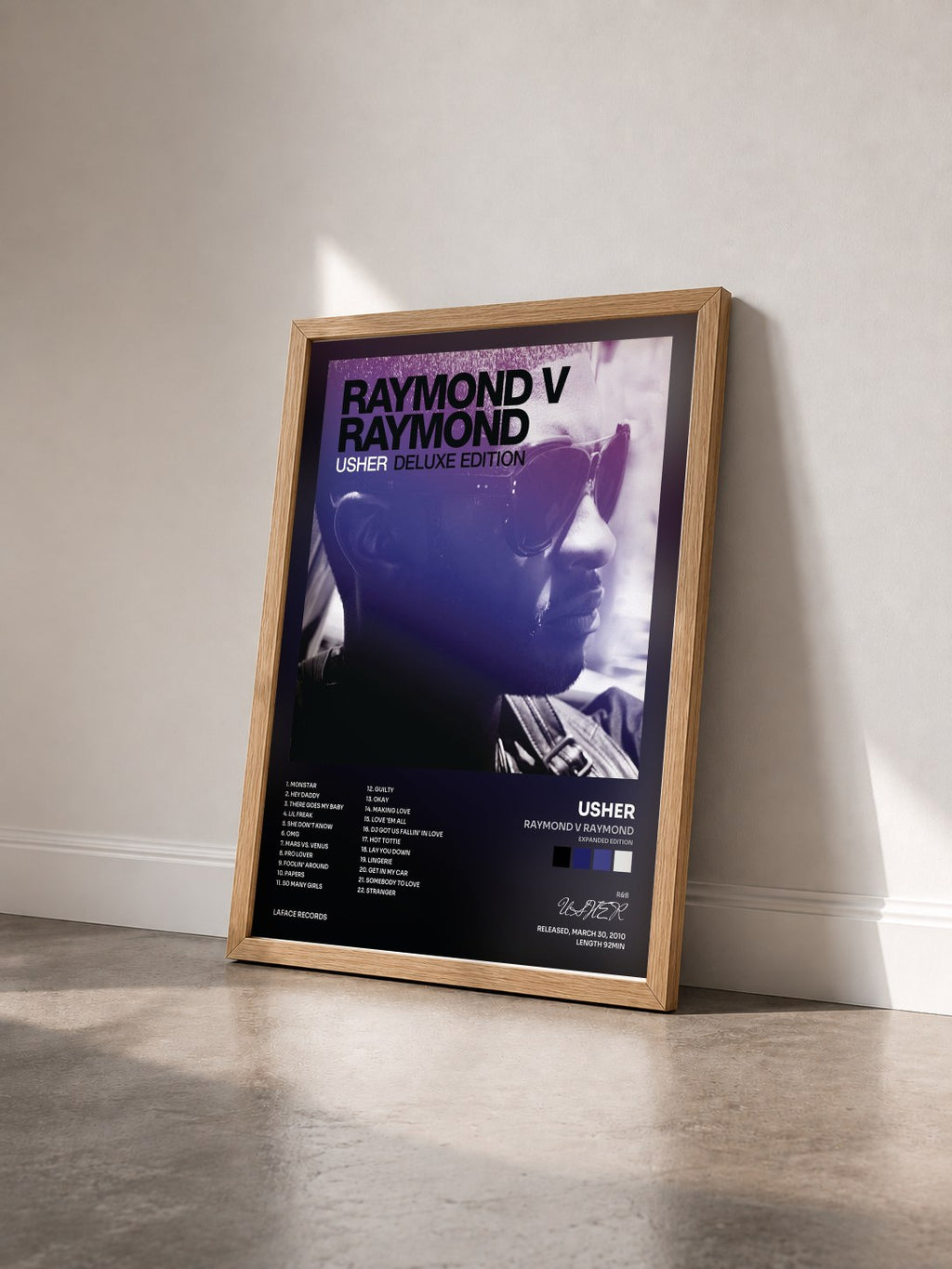 #bois Tableau de l'album Raymond v Raymond (Expanded Edition) de USHER vu de trois quarts, cadre en bois brut