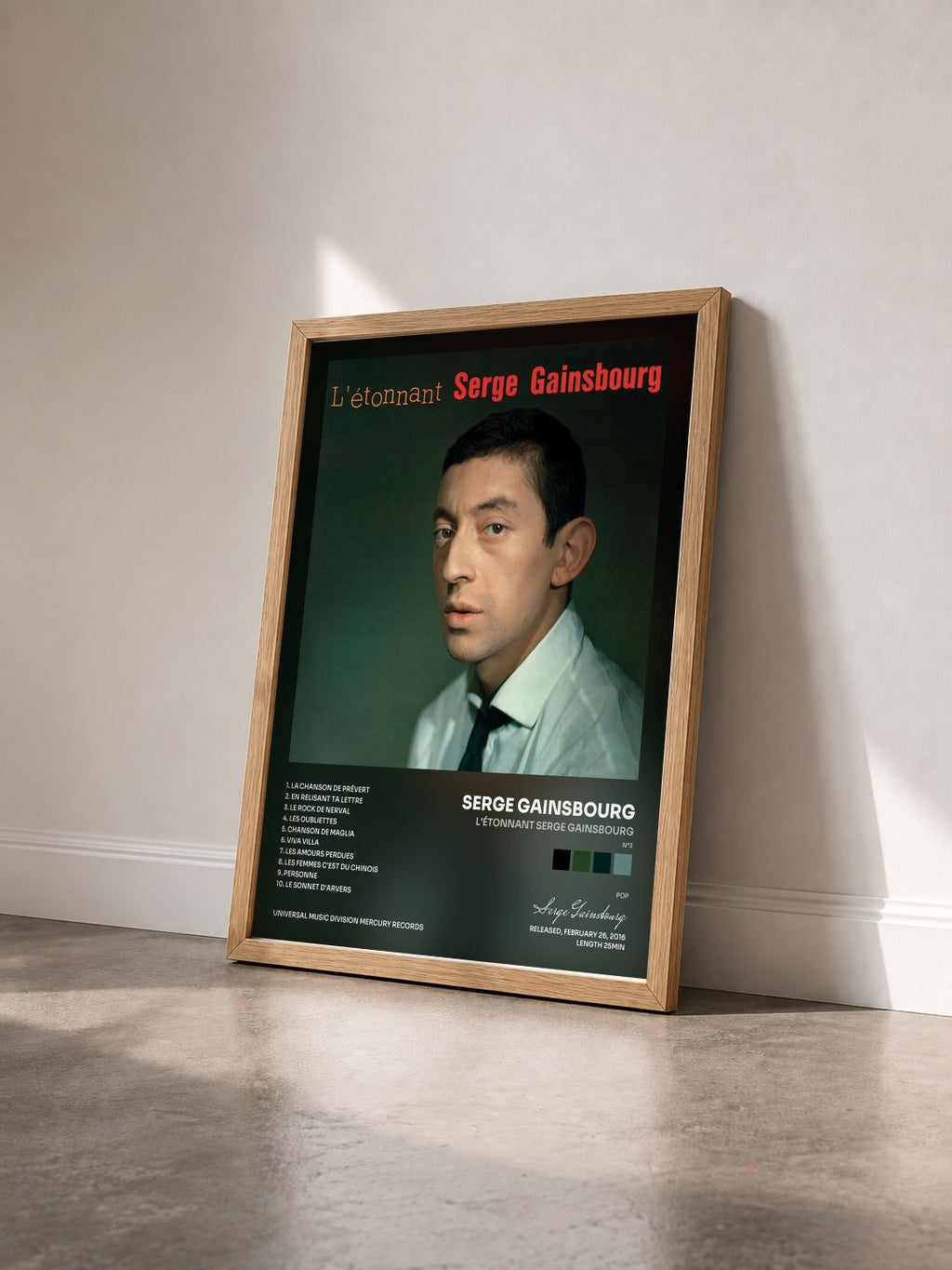 #bois Tableau de l'album L'étonnant Serge Gainsbourg (N°3) de Serge Gainsbourg vu de trois quarts, cadre en bois brut