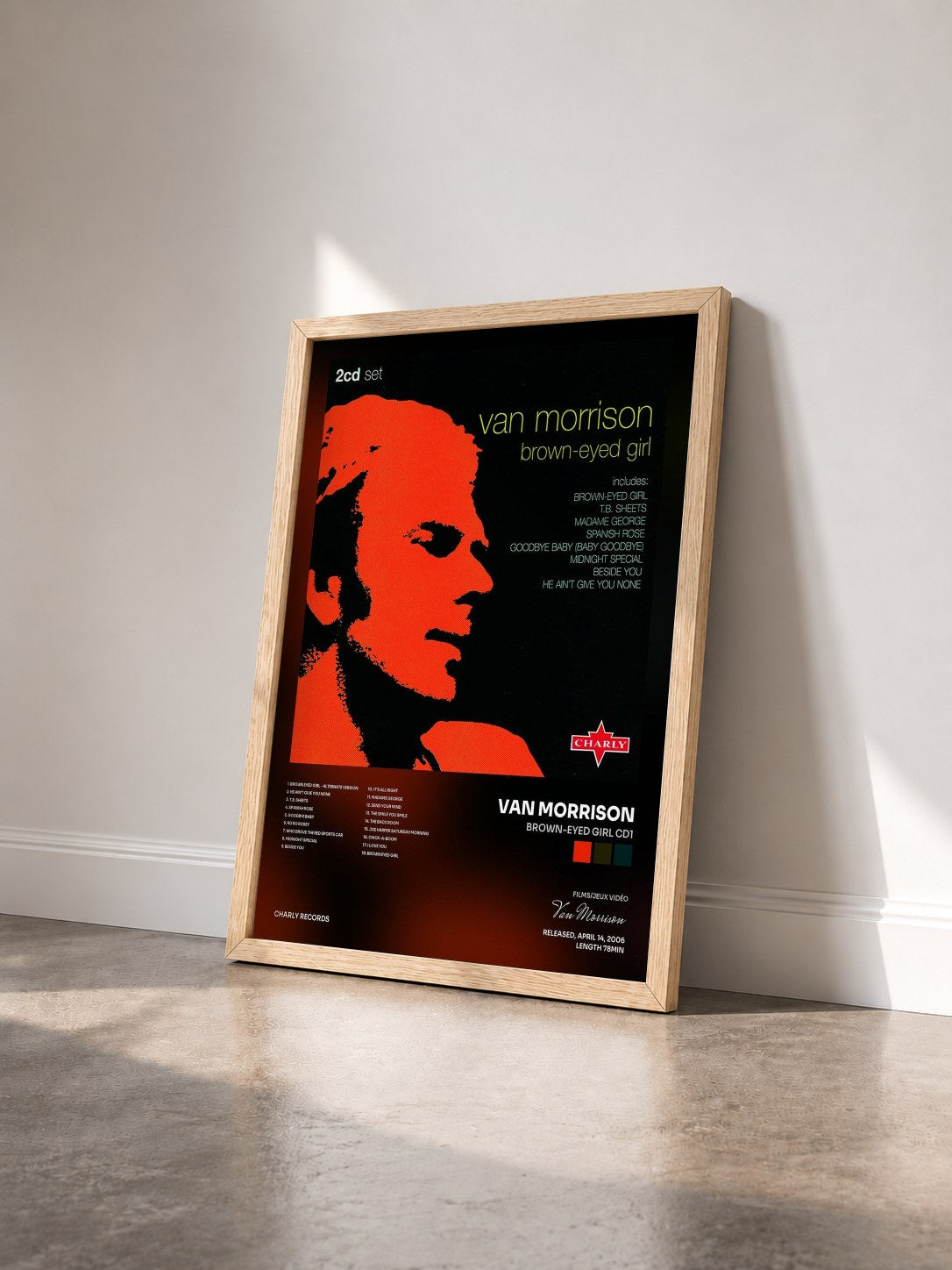 #bois Tableau de l'album Brown-Eyed Girl CD1 de Van Morrison vu de trois quarts, cadre en bois brut