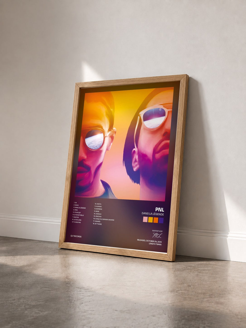 #bois Tableau de l'album Dans la légende de PNL vu de trois quarts, cadre en bois brut