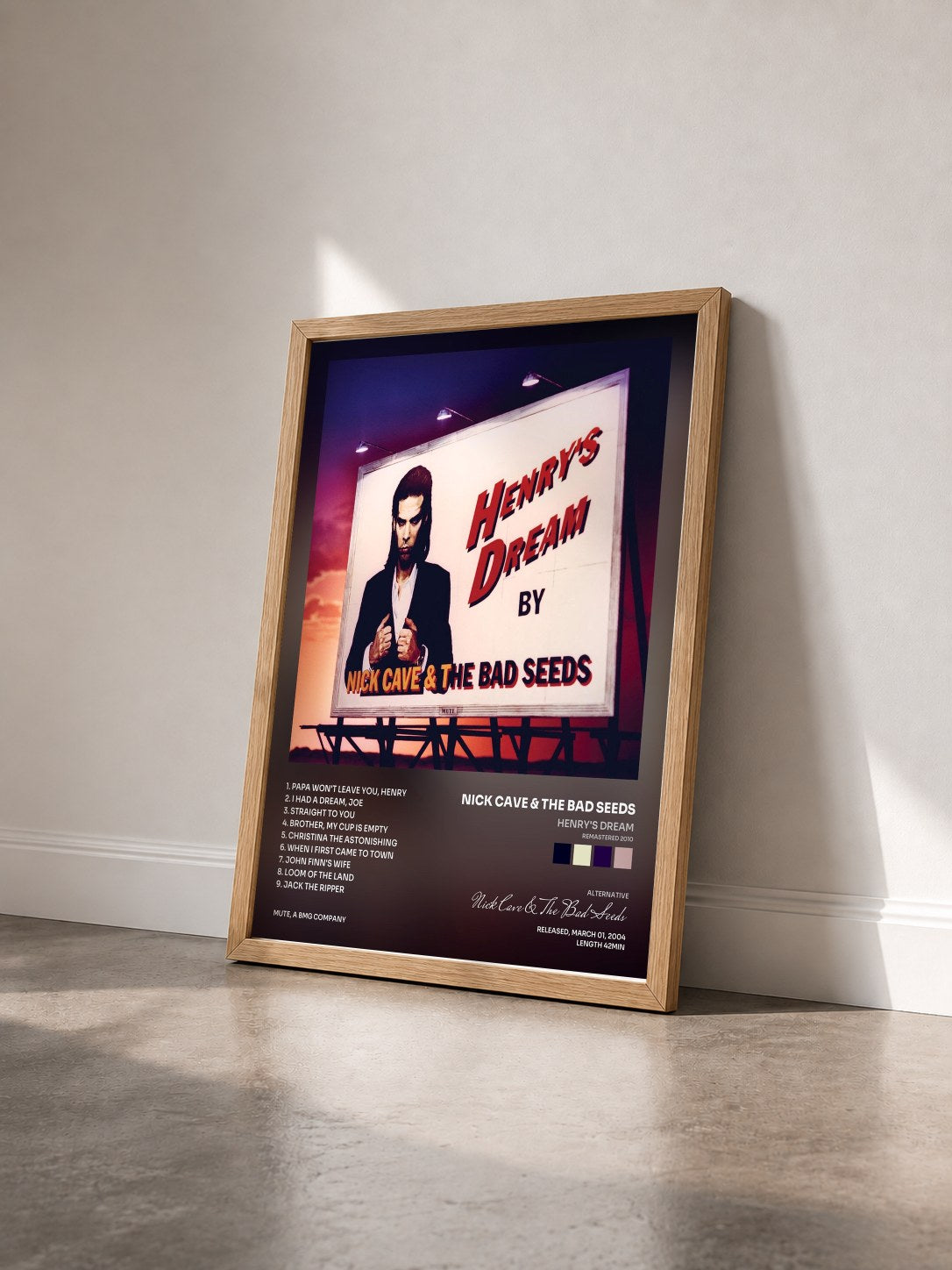#bois Tableau de l'album Henry's Dream (Remastered 2010) de Nick Cave & The Bad Seeds vu de trois quarts, cadre en bois brut