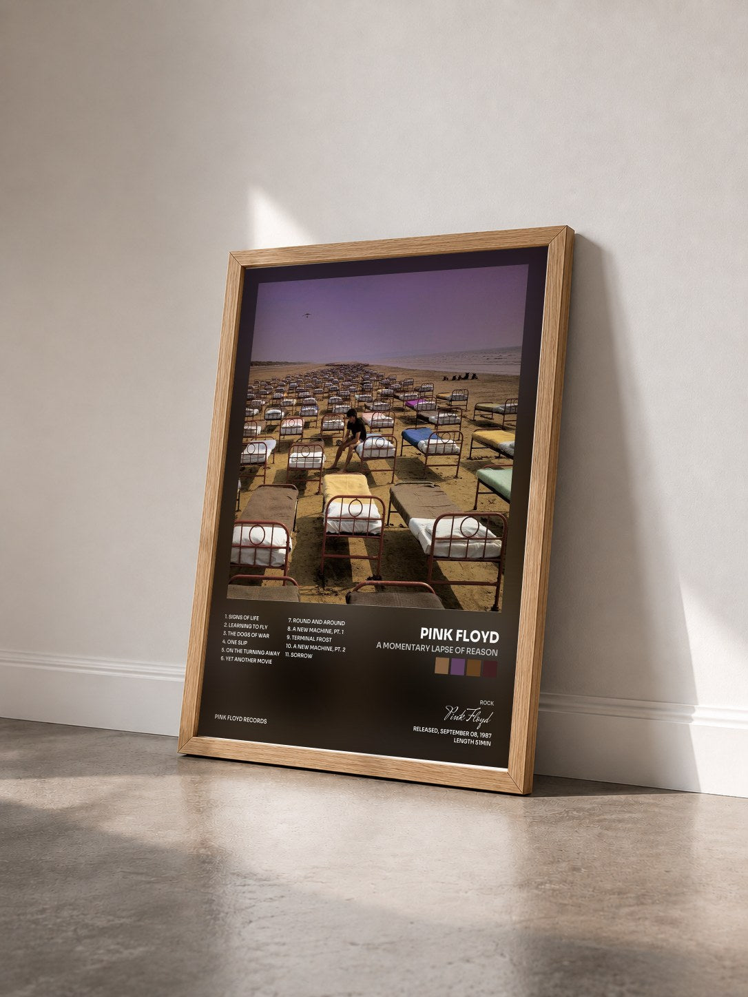 #bois Tableau de l'album A Momentary Lapse of Reason de Pink Floyd vu de trois quarts, cadre en bois brut