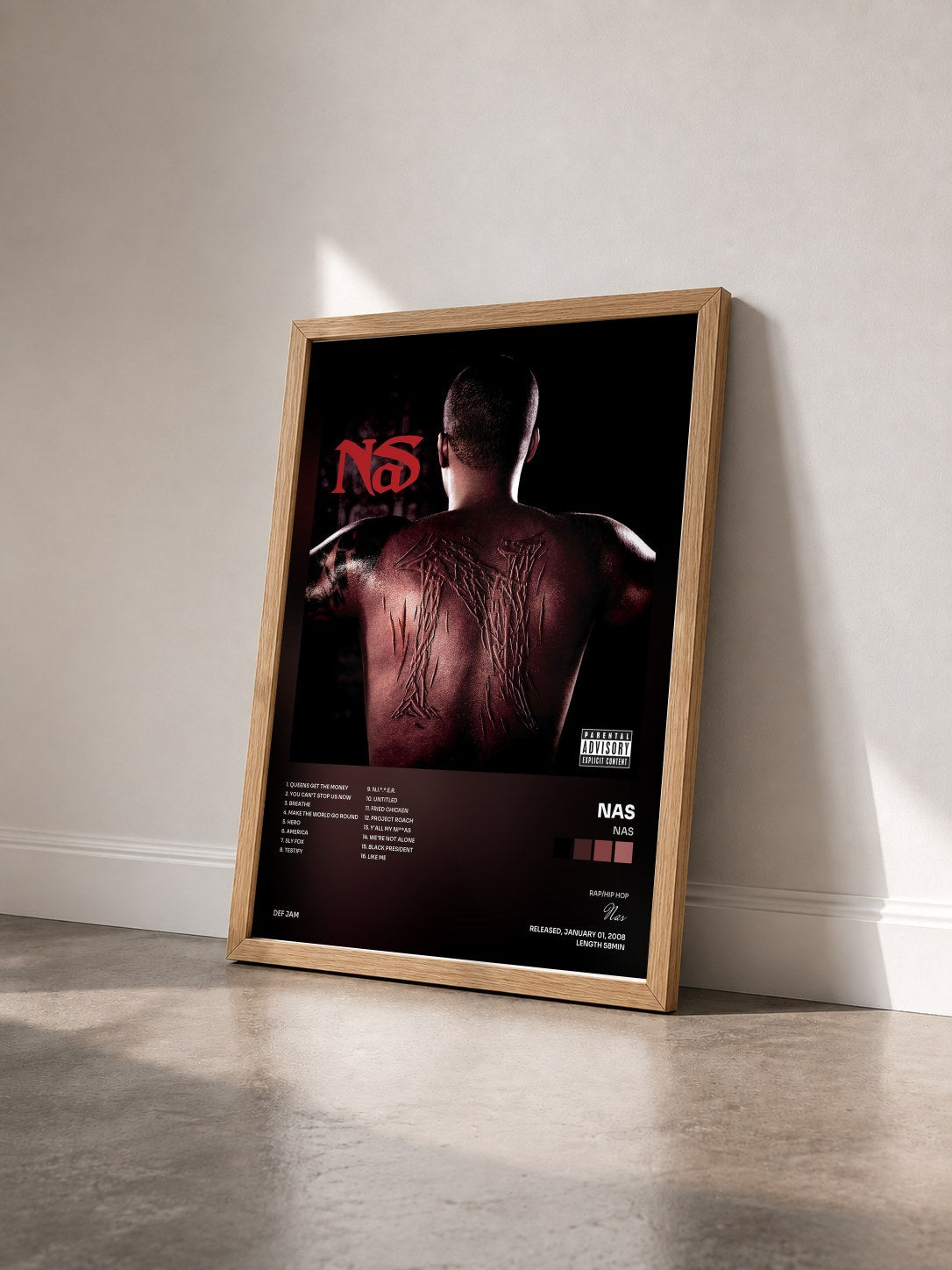 #bois Tableau de l'album Nas de Nas vu de trois quarts, cadre en bois brut