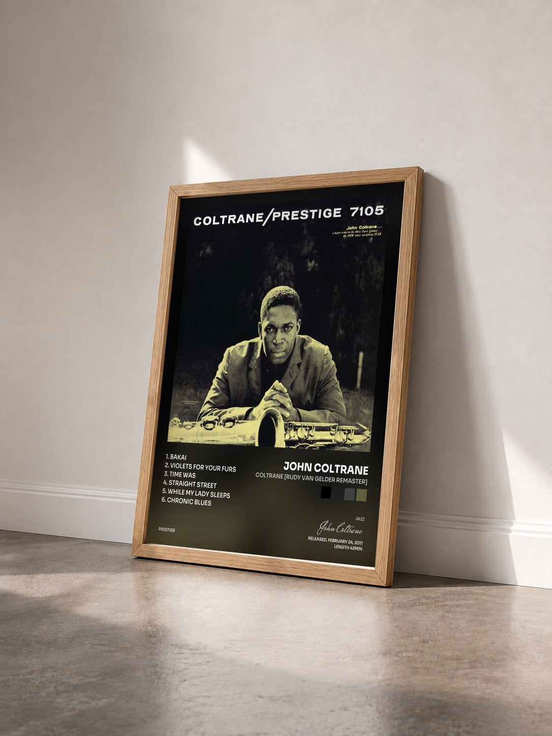 #bois Tableau de l'album Coltrane [Rudy Van Gelder Remaster] de John Coltrane vu de trois quarts, cadre en bois brut