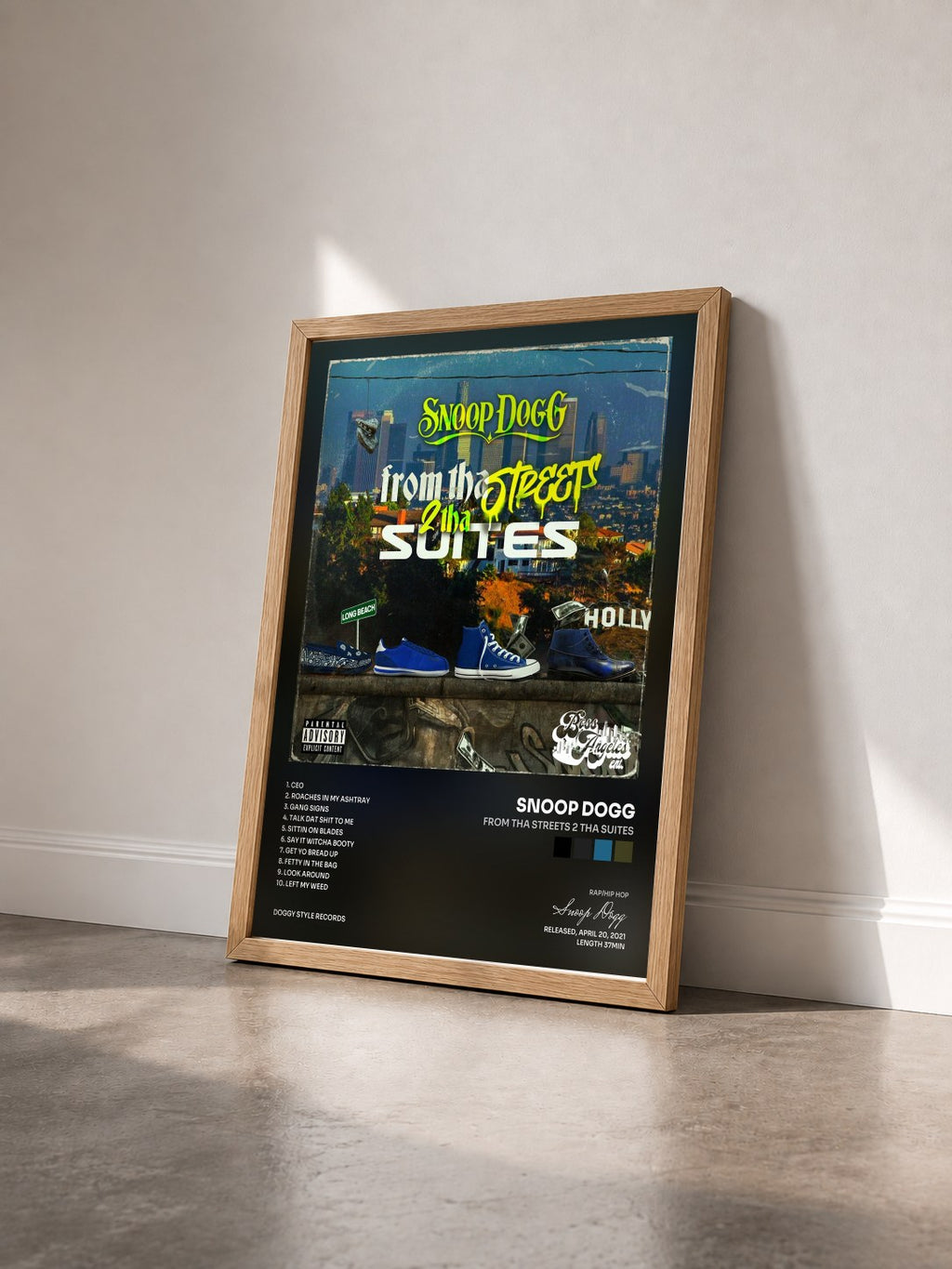 #bois Tableau de l'album From Tha Streets 2 Tha Suites de Snoop Dogg vu de trois quarts, cadre en bois brut