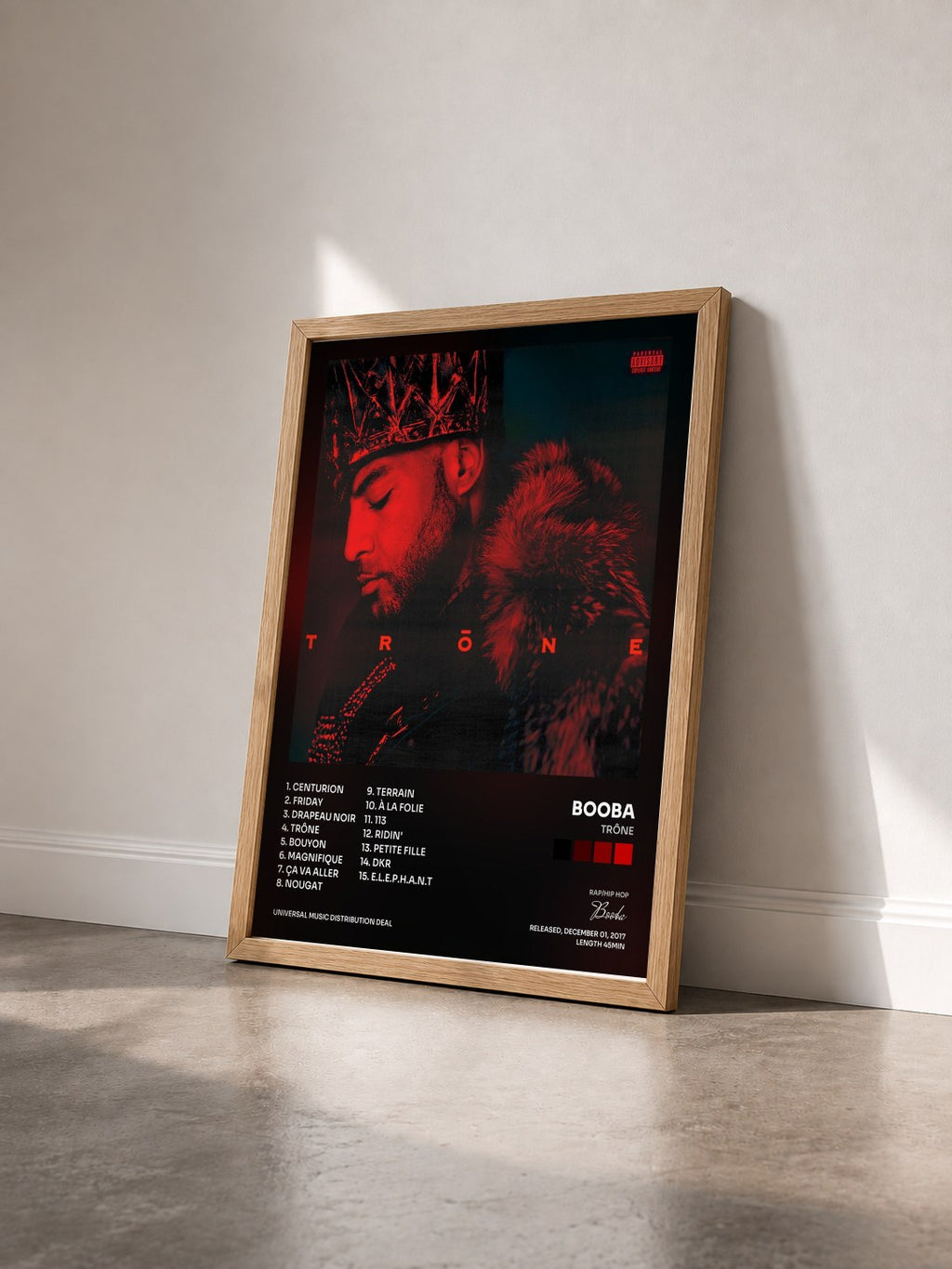 #bois Tableau de l'album Trône de Booba vu de trois quarts, cadre en bois brut
