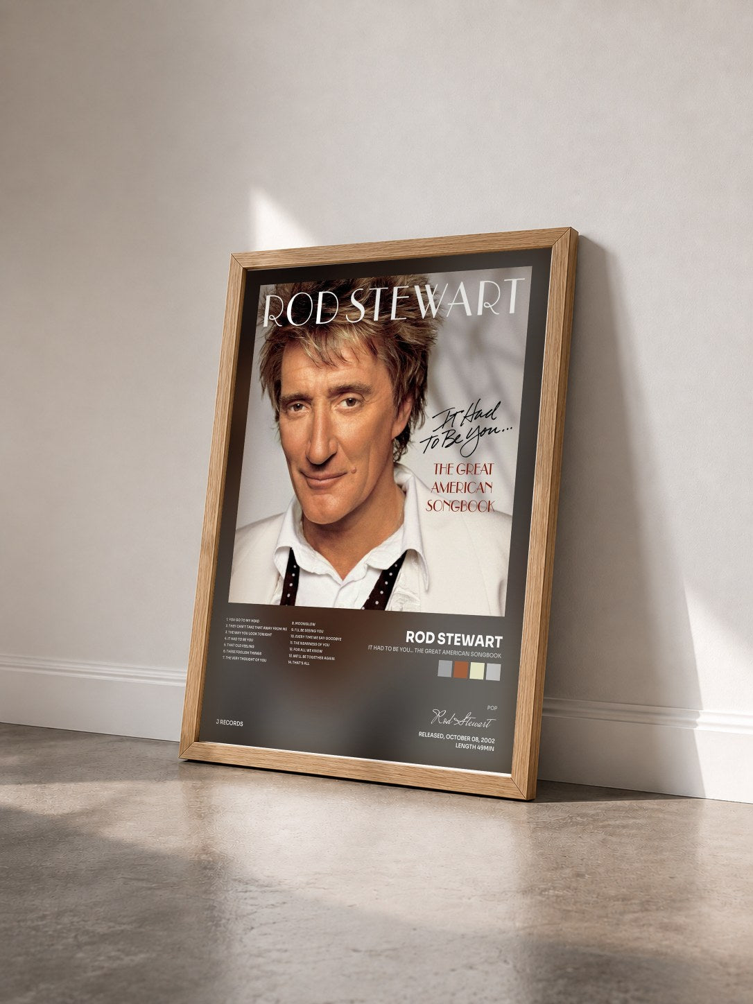 #bois Tableau de l'album It Had To be You... The Great American Songbook de Rod Stewart vu de trois quarts, cadre en bois brut