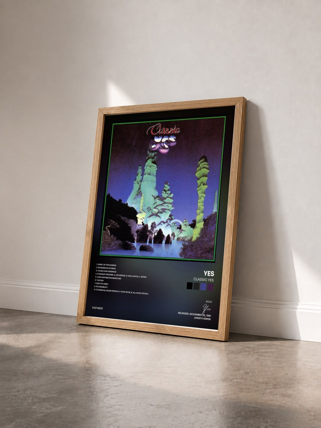 #bois Tableau de l'album Classic Yes de Yes vu de trois quarts, cadre en bois brut