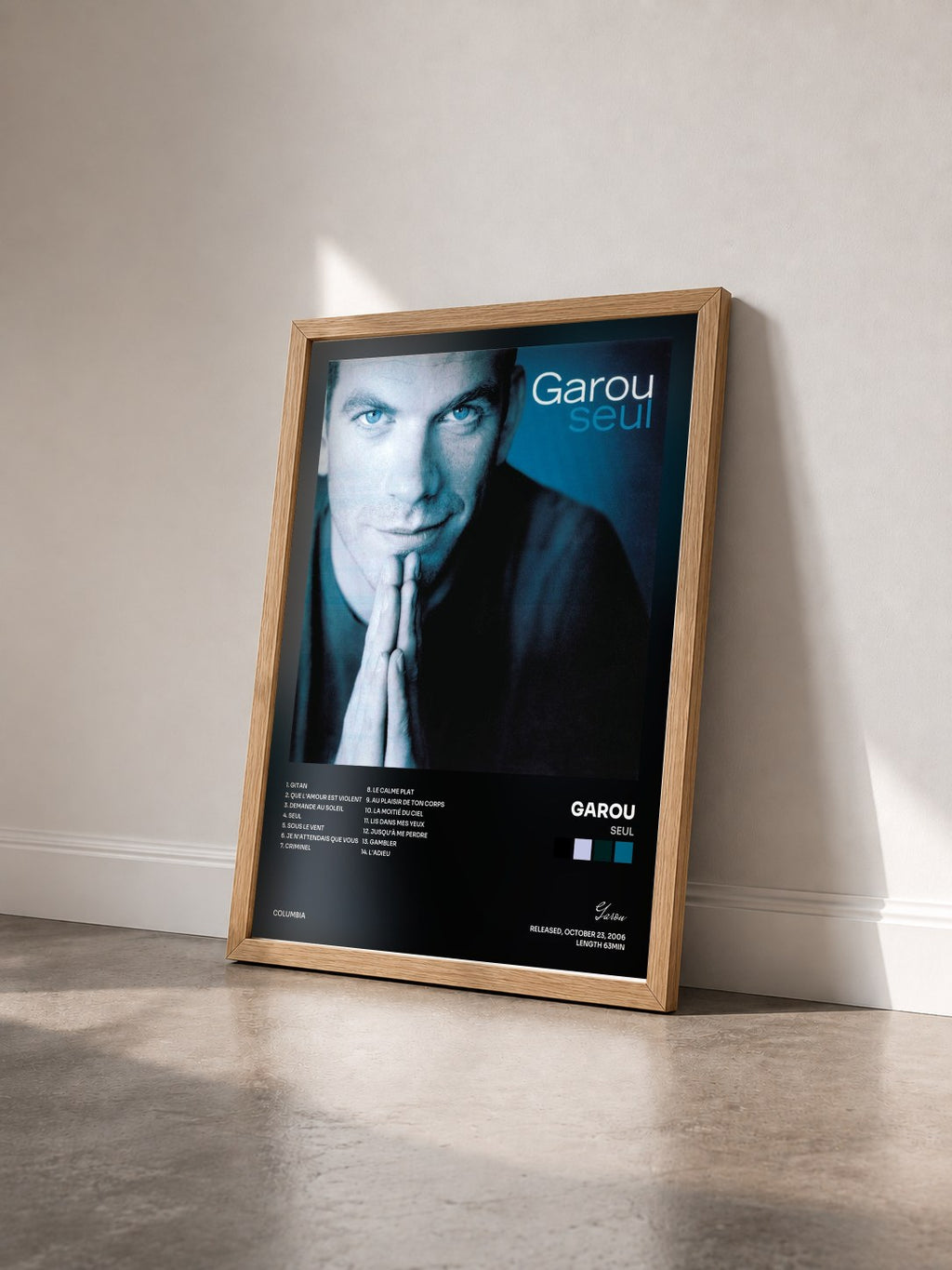 #bois Tableau de l'album Seul de Garou vu de trois quarts, cadre en bois brut