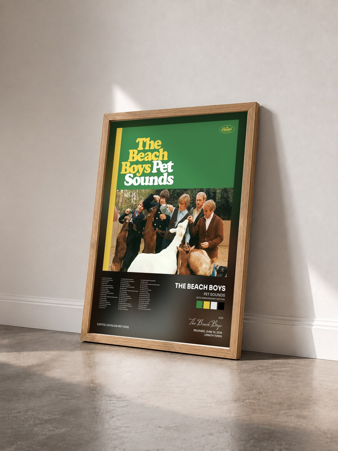 #bois Tableau de l'album Pet Sounds (50th Anniversary Edition) de The Beach Boys vu de trois quarts, cadre en bois brut
