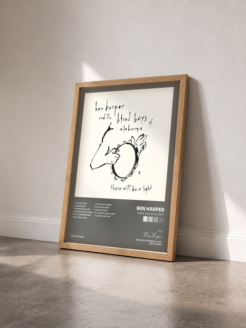 #bois Tableau de l'album There Will Be A Light de Ben Harper vu de trois quarts, cadre en bois brut