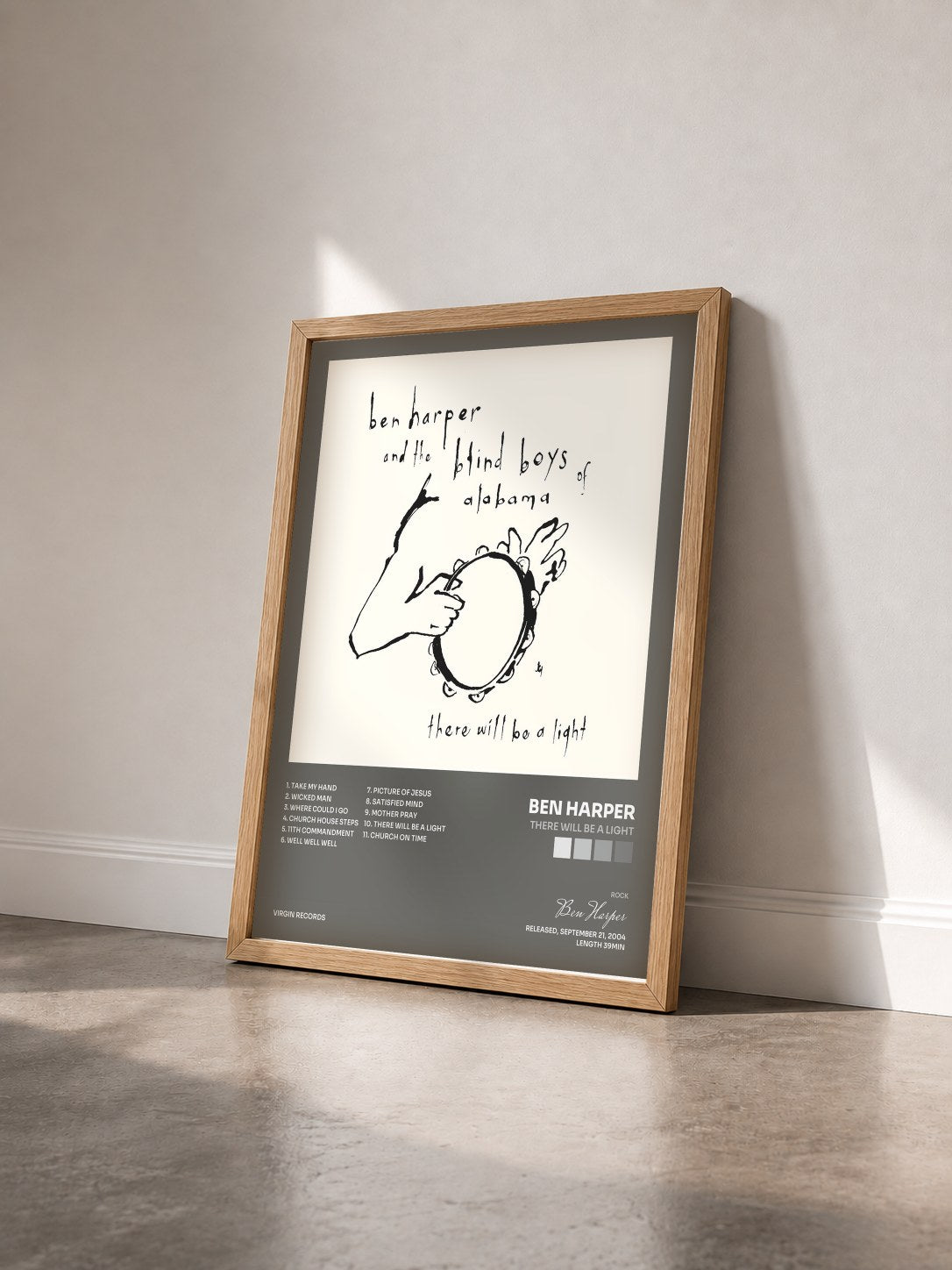 #bois Tableau de l'album There Will Be A Light de Ben Harper vu de trois quarts, cadre en bois brut