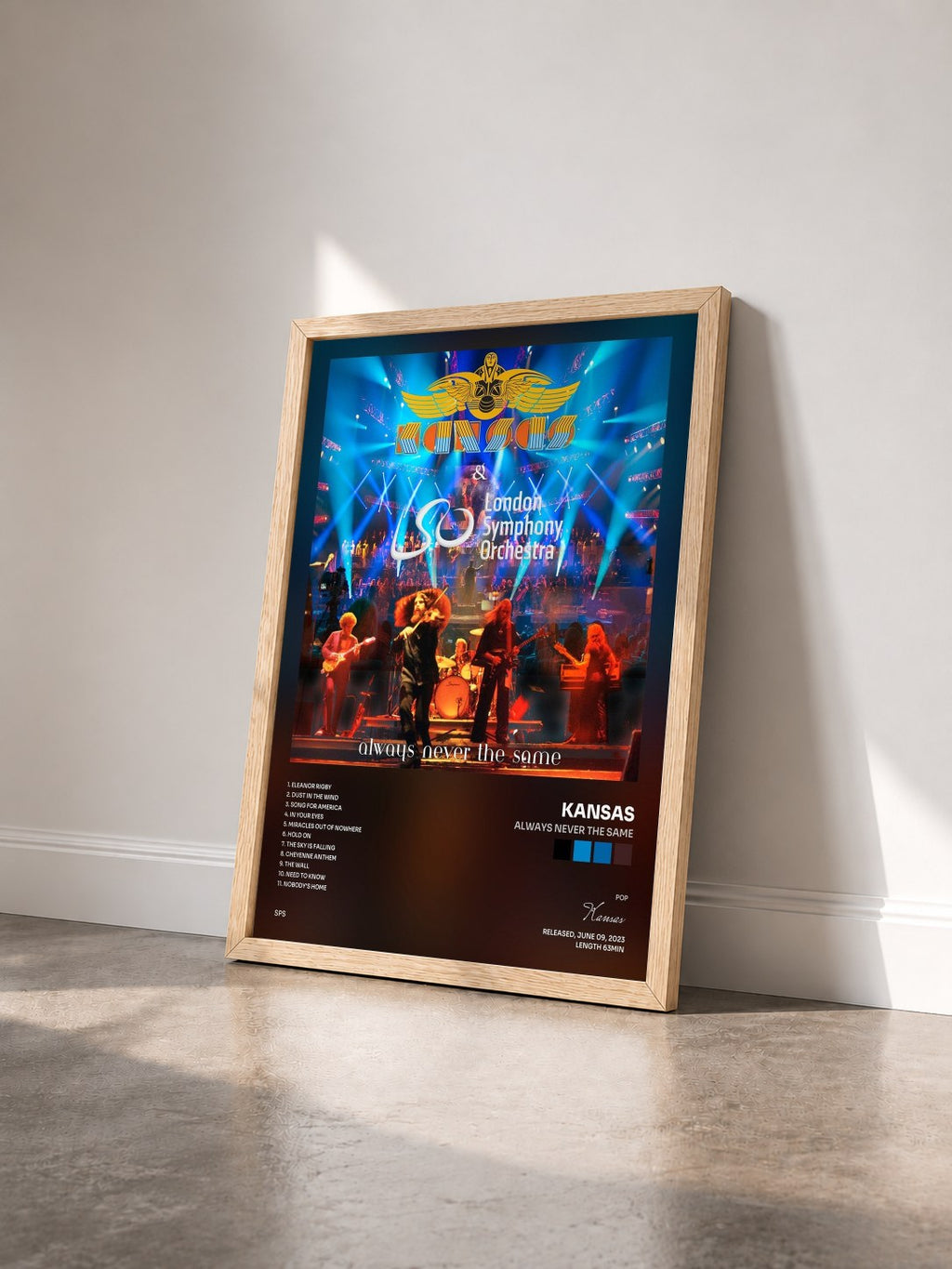 #bois Tableau de l'album Always Never the Same de Kansas vu de trois quarts, cadre en bois brut