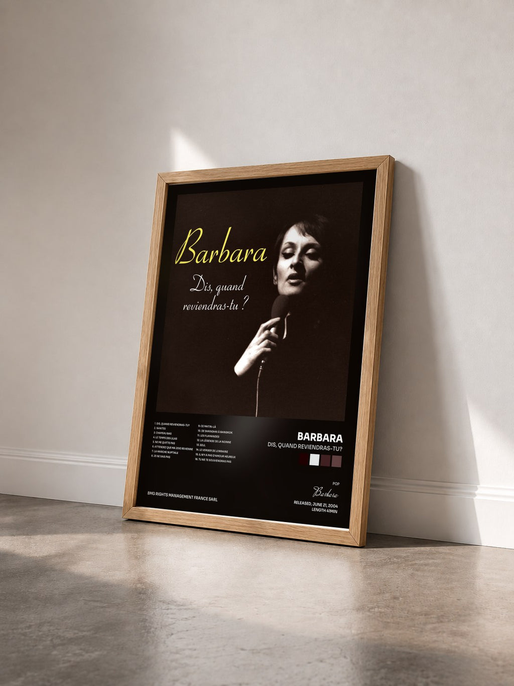 #bois Tableau de l'album Dis, quand reviendras-tu? de Barbara vu de trois quarts, cadre en bois brut