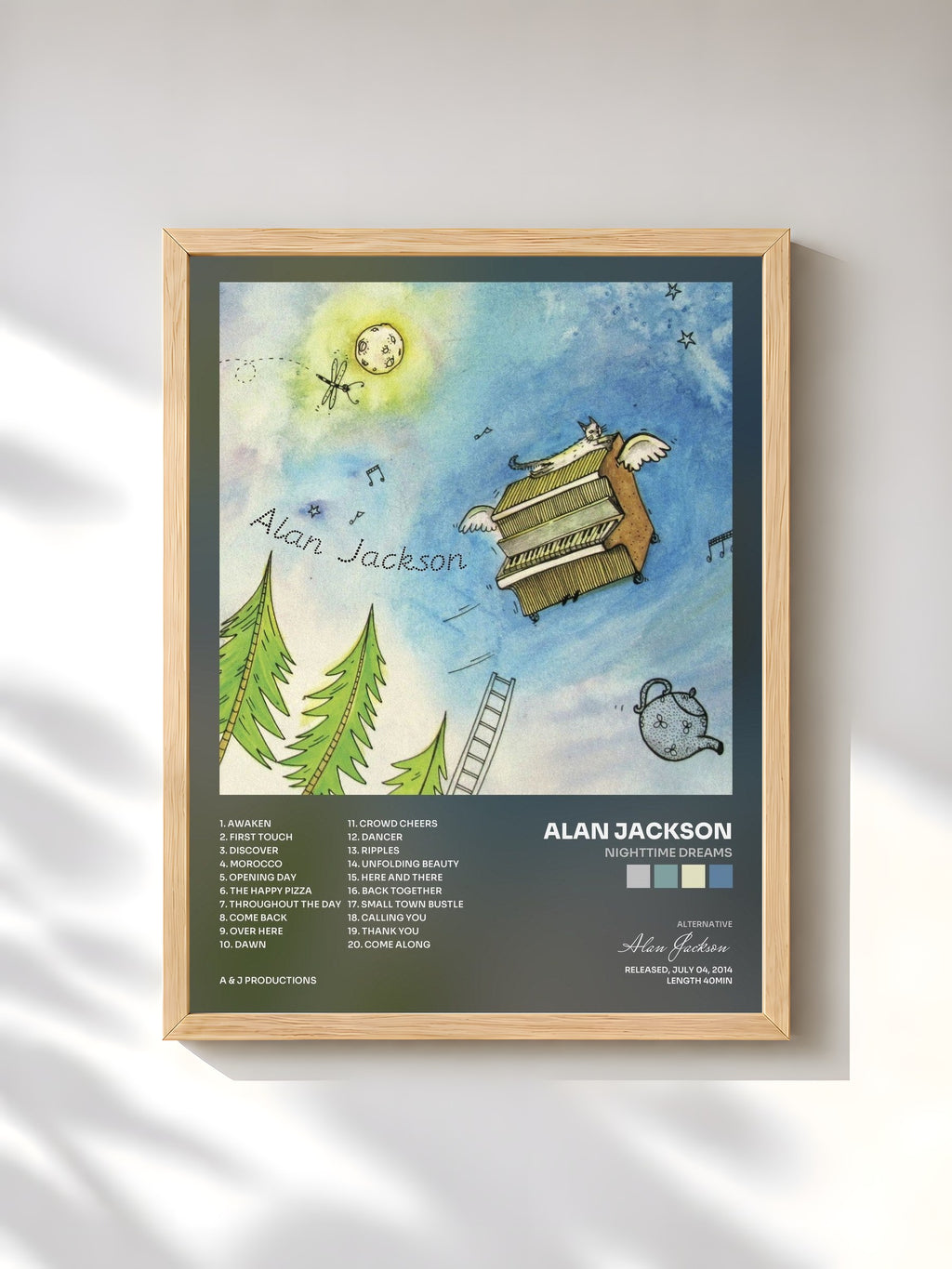 #bois Tableau de l'album Nighttime Dreams de Alan Jackson, cadre en bois brut, imprimé et encadré en France
