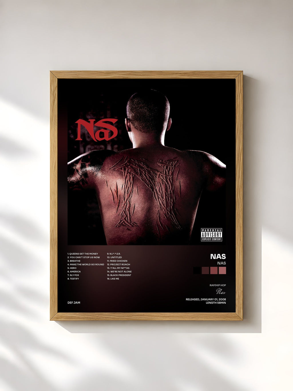 #bois Tableau de l'album Nas de Nas, cadre en bois brut, imprimé et encadré en France