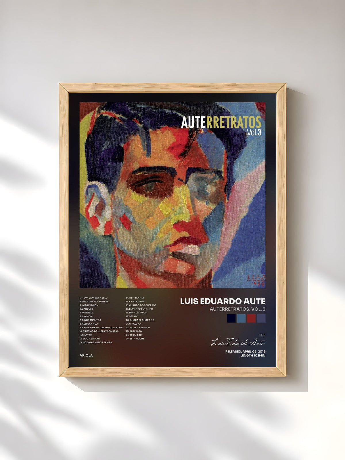 #bois Tableau de l'album Auterretratos, Vol. 3 de Luis Eduardo Aute, cadre en bois brut, imprimé et encadré en France