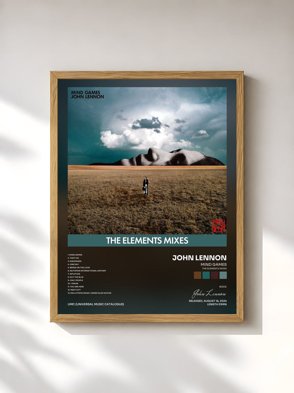 #bois Tableau de l'album Mind Games (The Elements Mixes) de John Lennon, cadre en bois brut, imprimé et encadré en France