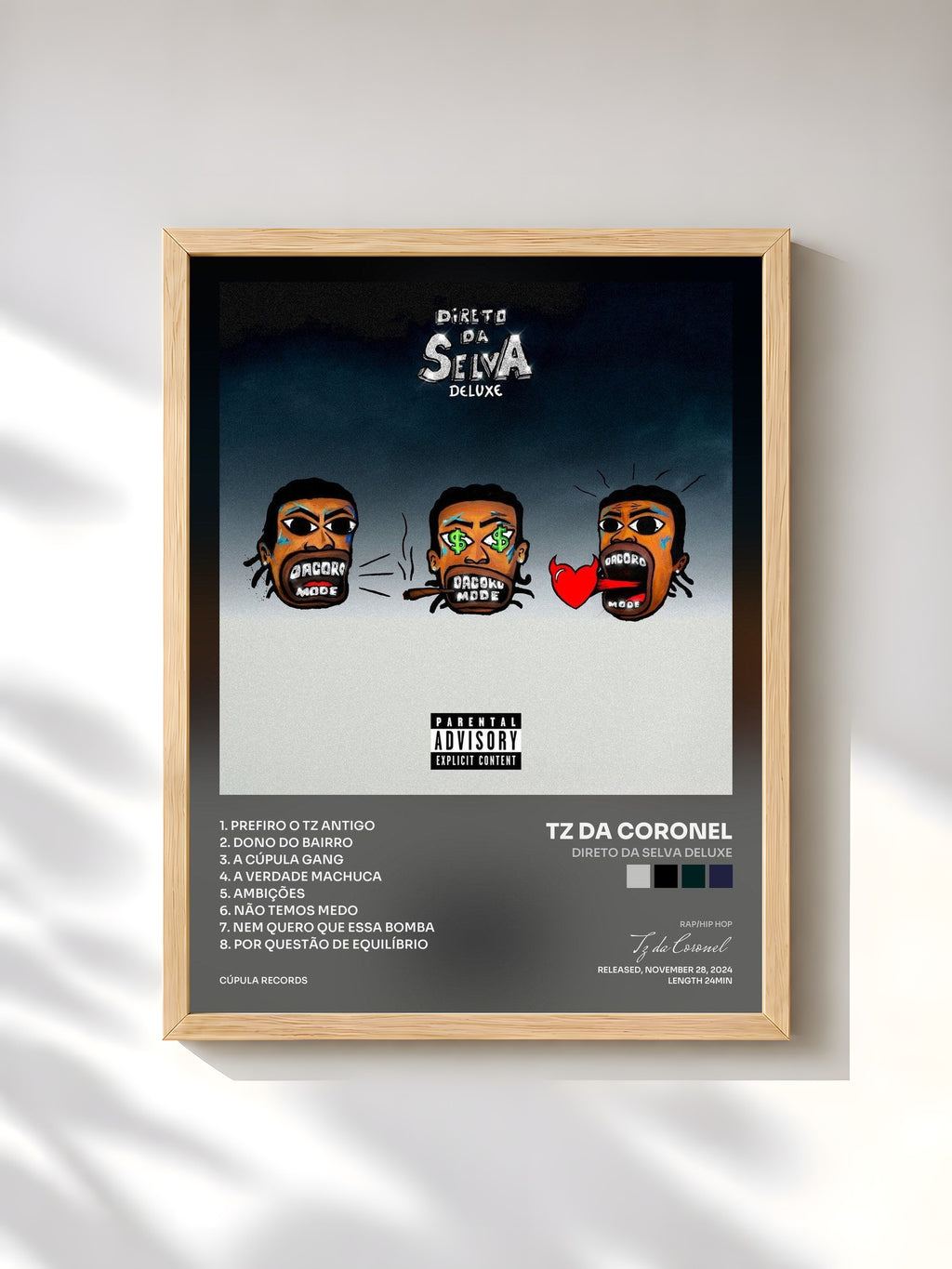 #bois Tableau de l'album Direto da Selva Deluxe de Tz da Coronel, cadre en bois brut, imprimé et encadré en France