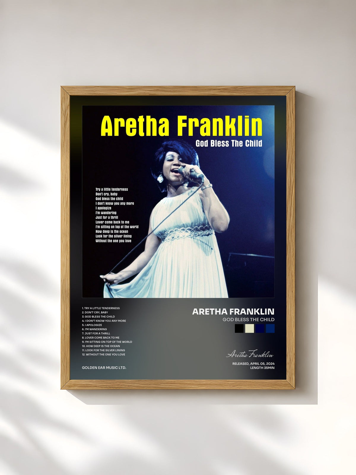 #bois Tableau de l'album God Bless the Child de Aretha Franklin, cadre en bois brut, imprimé et encadré en France