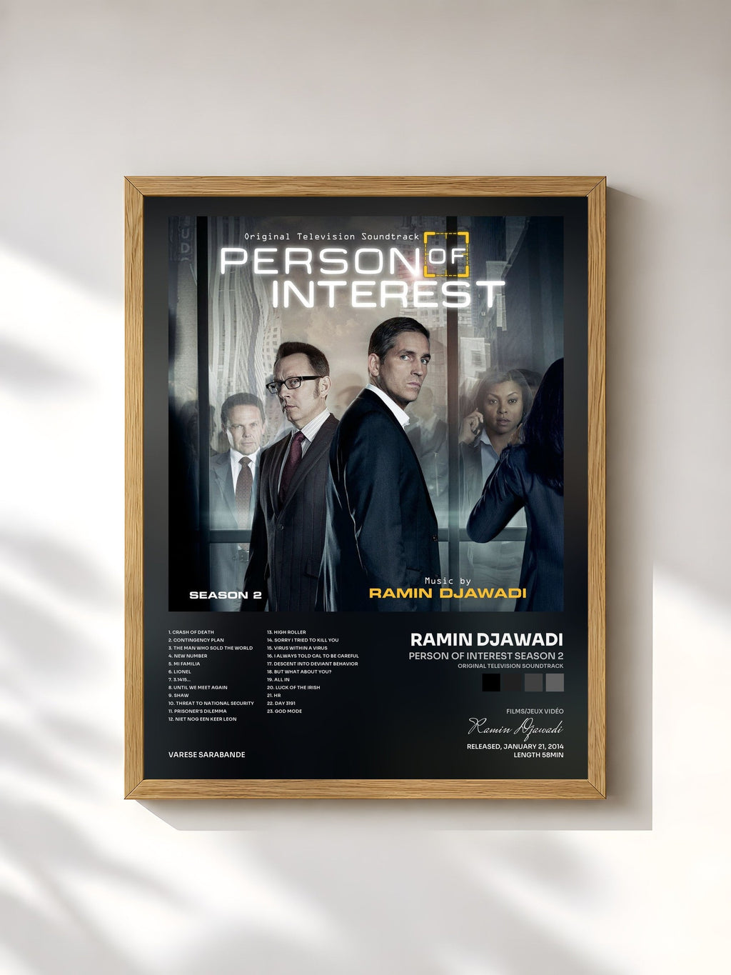 #bois Tableau de l'album Person Of Interest Season 2 (Original Television Soundtrack) de Ramin Djawadi, cadre en bois brut, imprimé et encadré en France