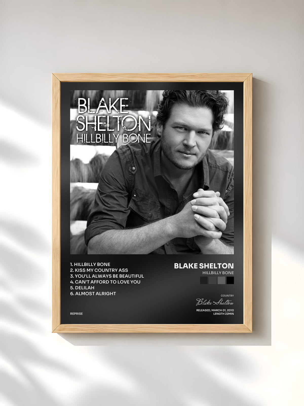 #bois Tableau de l'album Hillbilly Bone de Blake Shelton, cadre en bois brut, imprimé et encadré en France