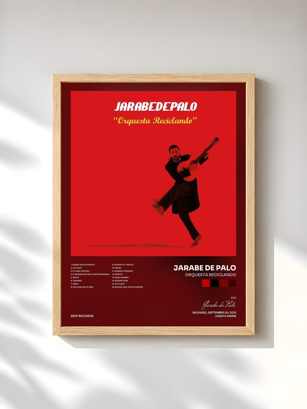#bois Tableau de l'album Orquesta Reciclando de Jarabe de Palo, cadre en bois brut, imprimé et encadré en France