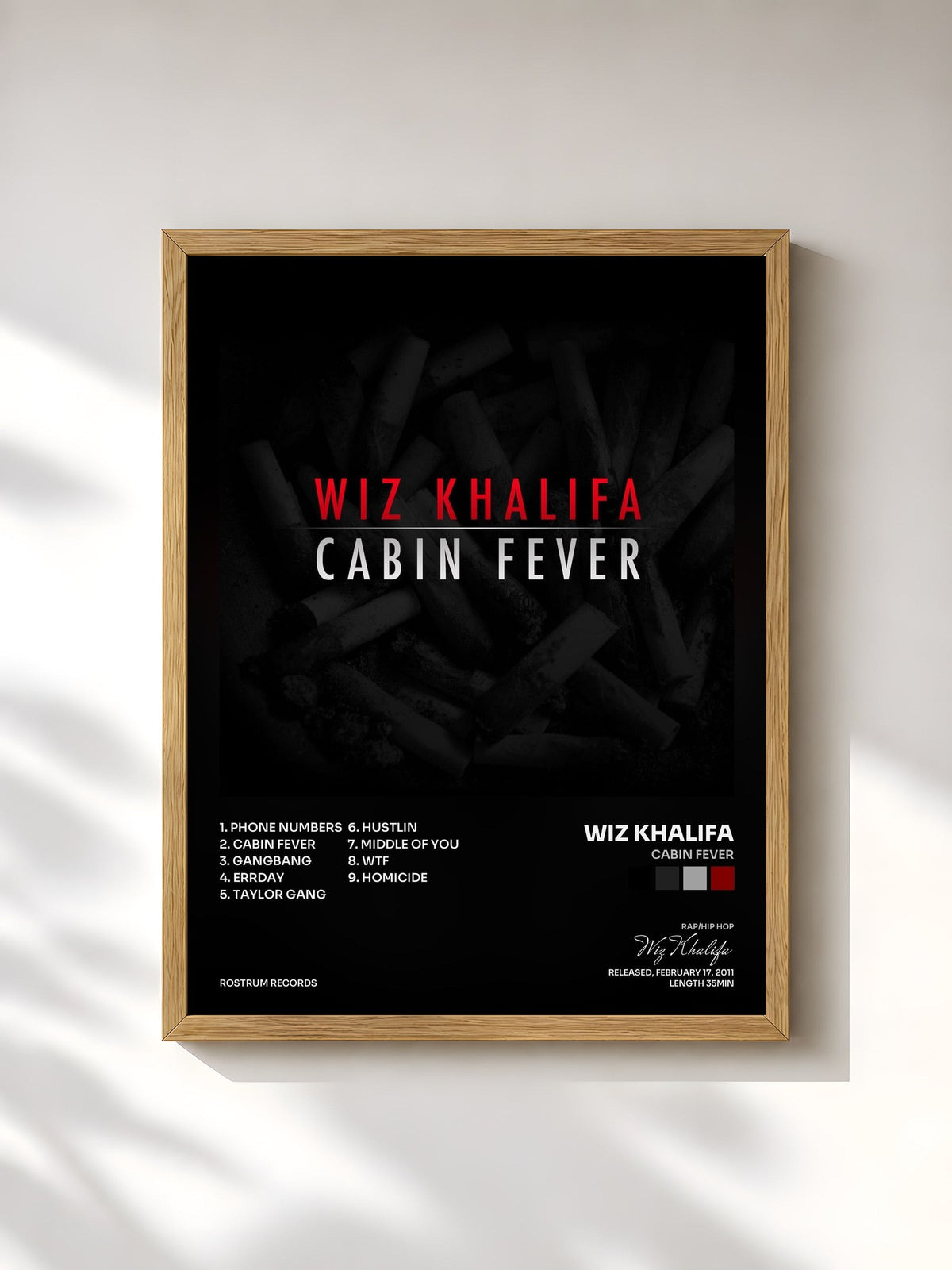#bois Tableau de l'album Cabin Fever de Wiz Khalifa, cadre en bois brut, imprimé et encadré en France