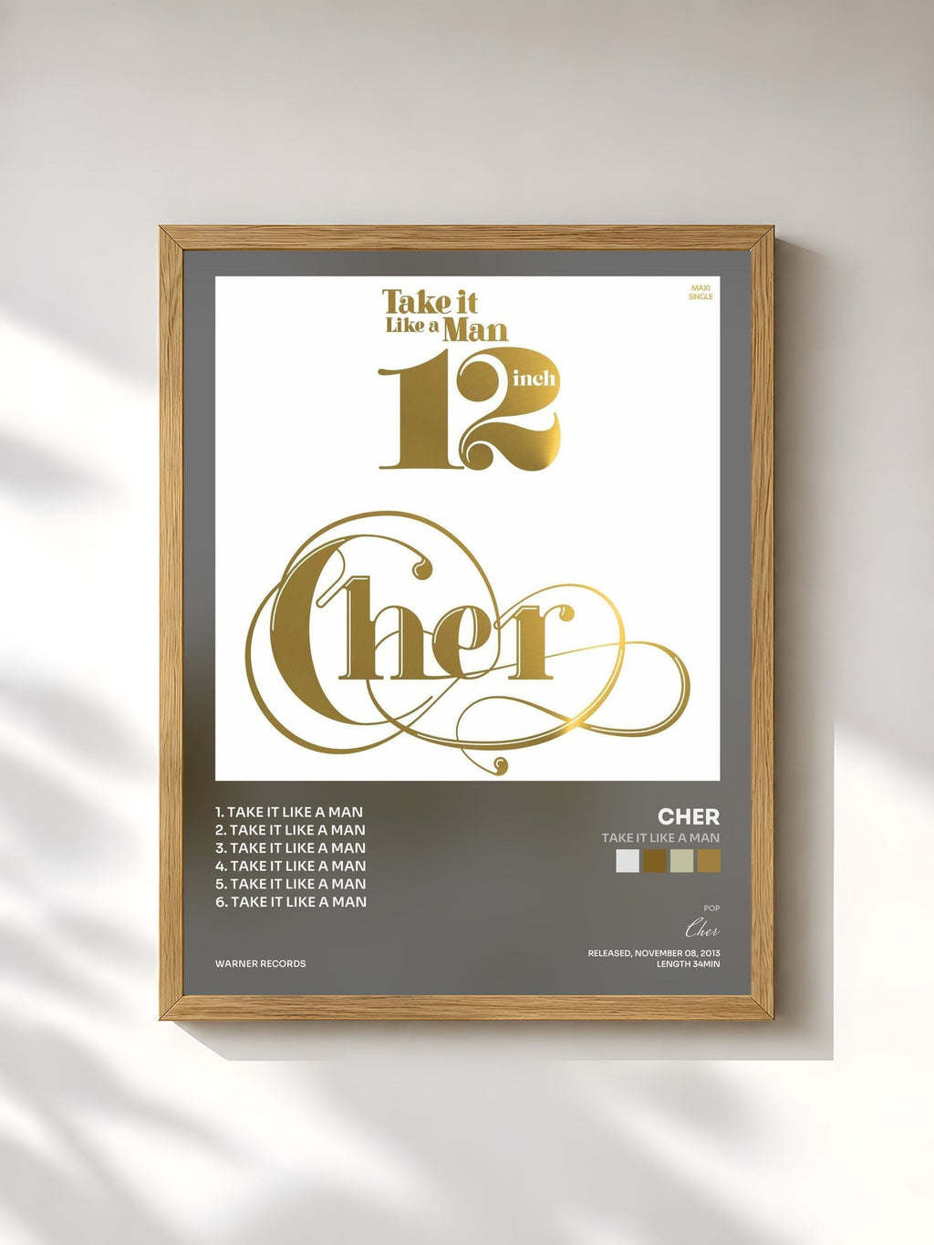 #bois Tableau de l'album Take It Like a Man de Cher, cadre en bois brut, imprimé et encadré en France