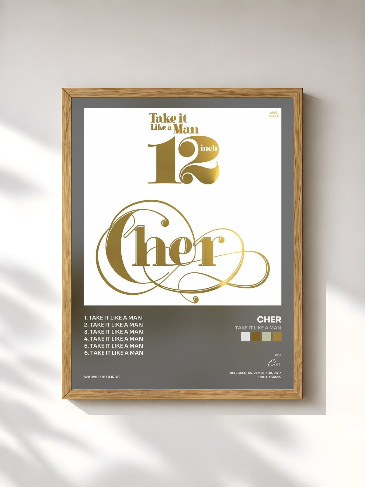 #bois Tableau de l'album Take It Like a Man de Cher, cadre en bois brut, imprimé et encadré en France