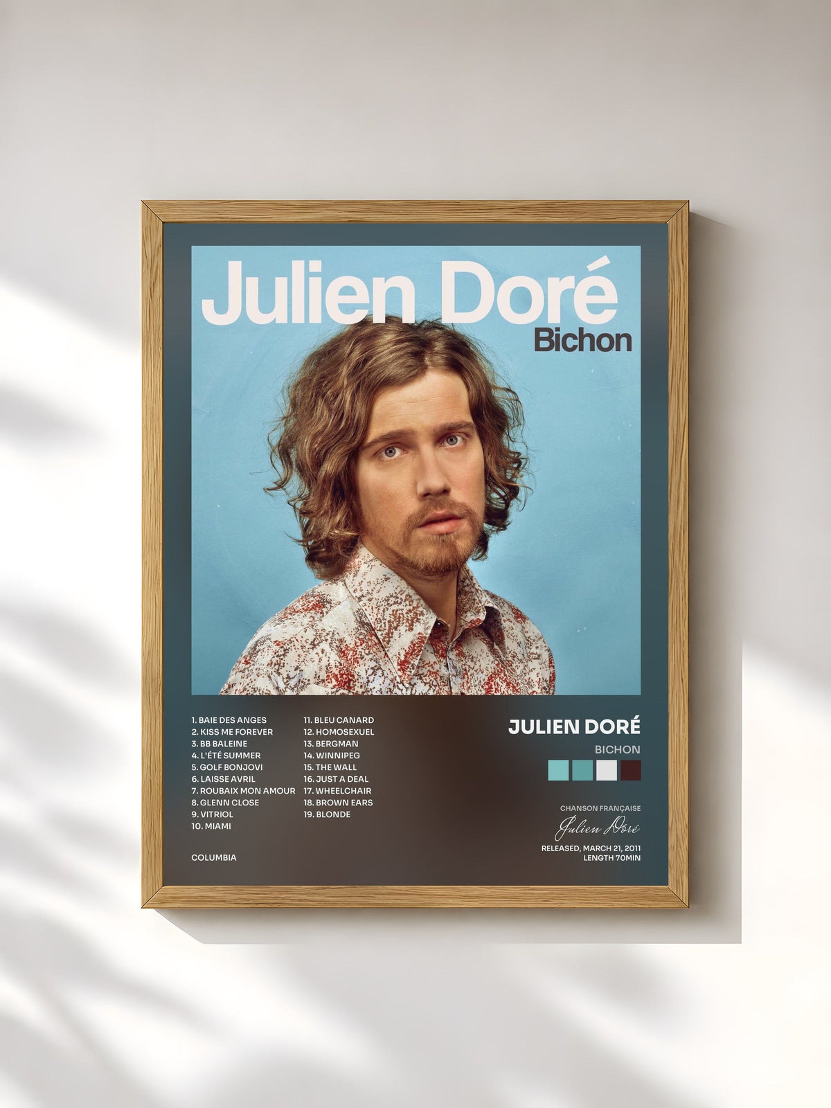 #bois Tableau de l'album Bichon de Julien Doré, cadre en bois brut, imprimé et encadré en France