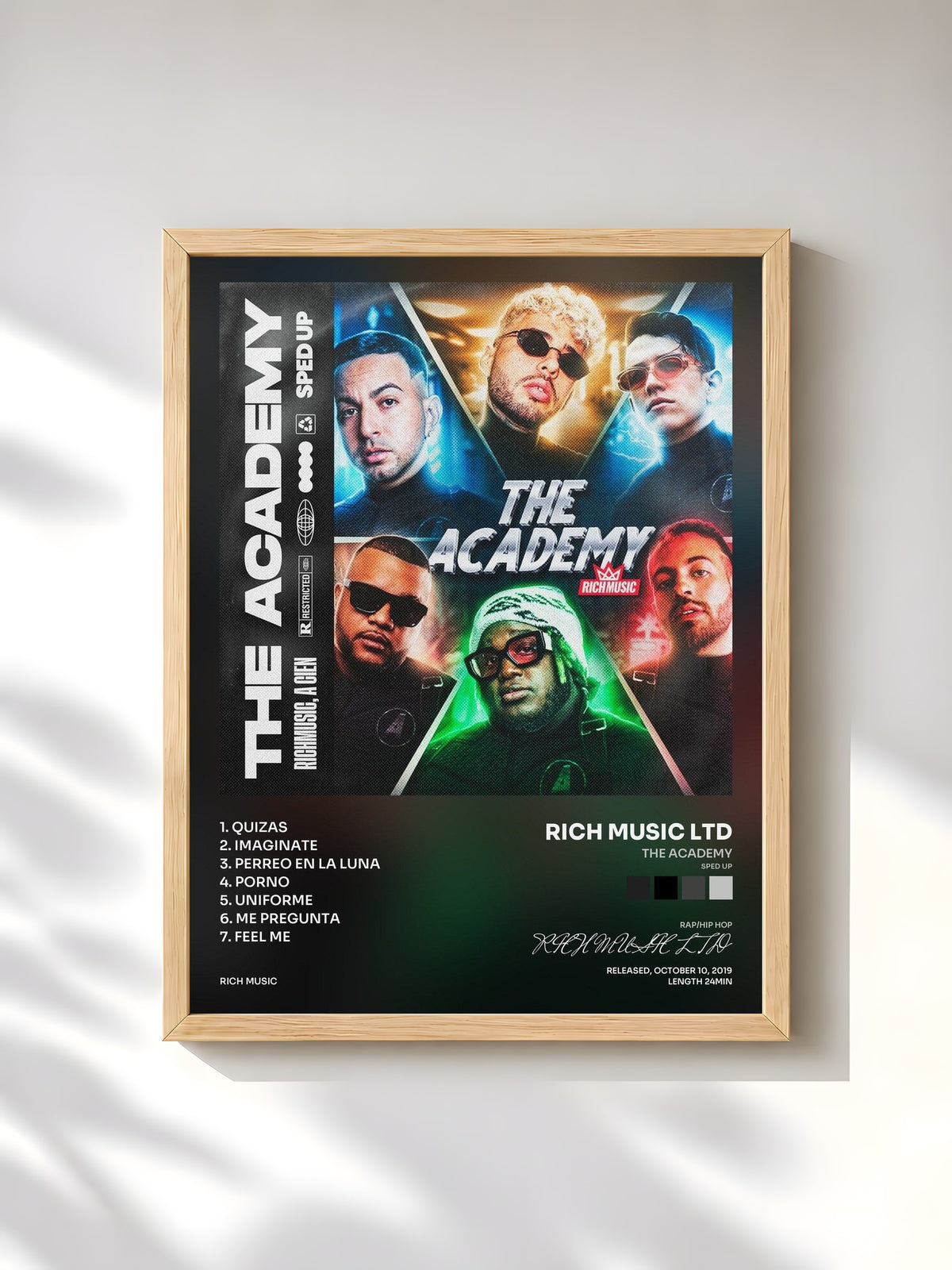 #bois Tableau de l'album The Academy (Sped Up) de RICH MUSIC LTD, cadre en bois brut, imprimé et encadré en France