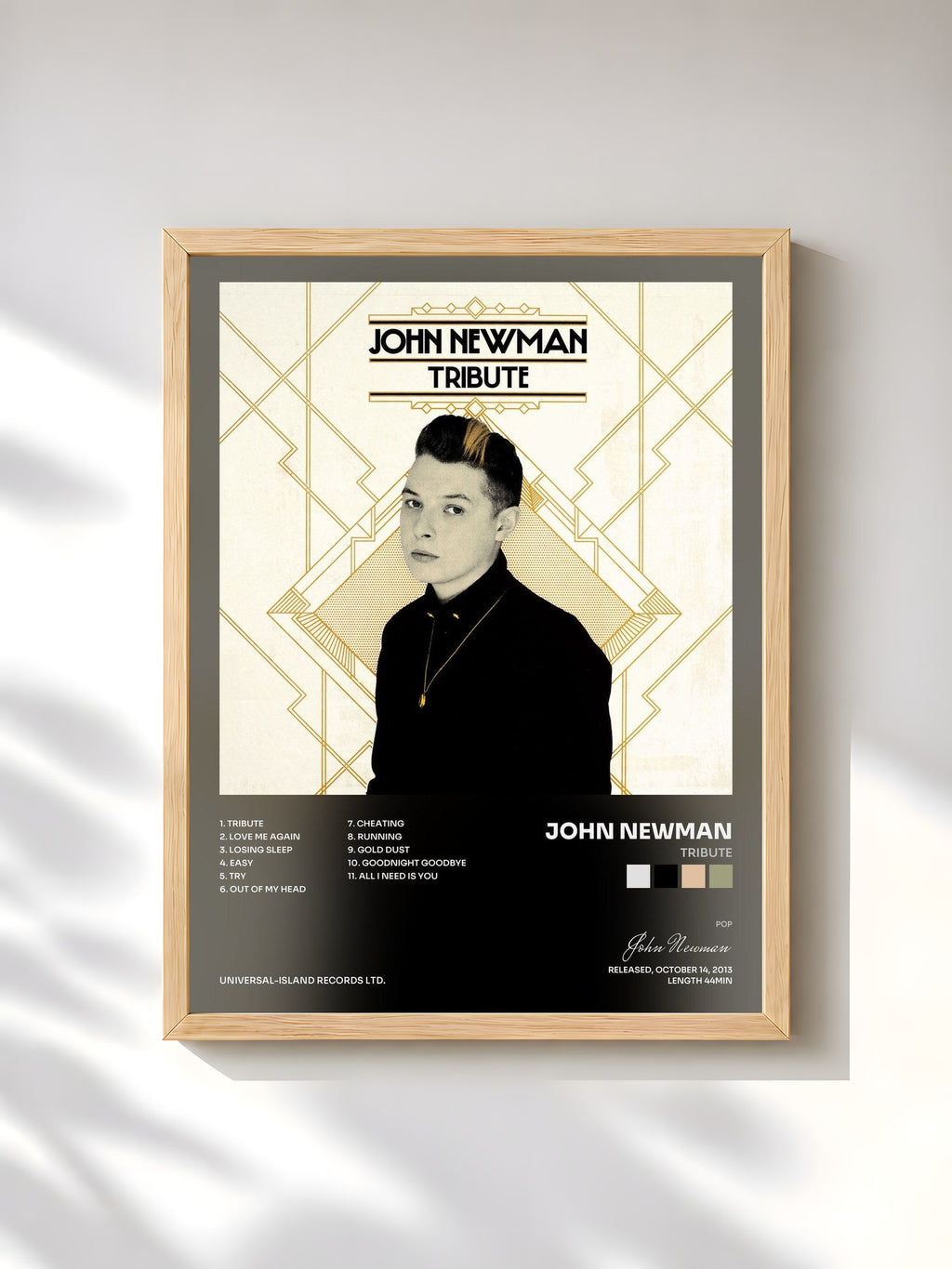 #bois Tableau de l'album Tribute de John Newman, cadre en bois brut, imprimé et encadré en France