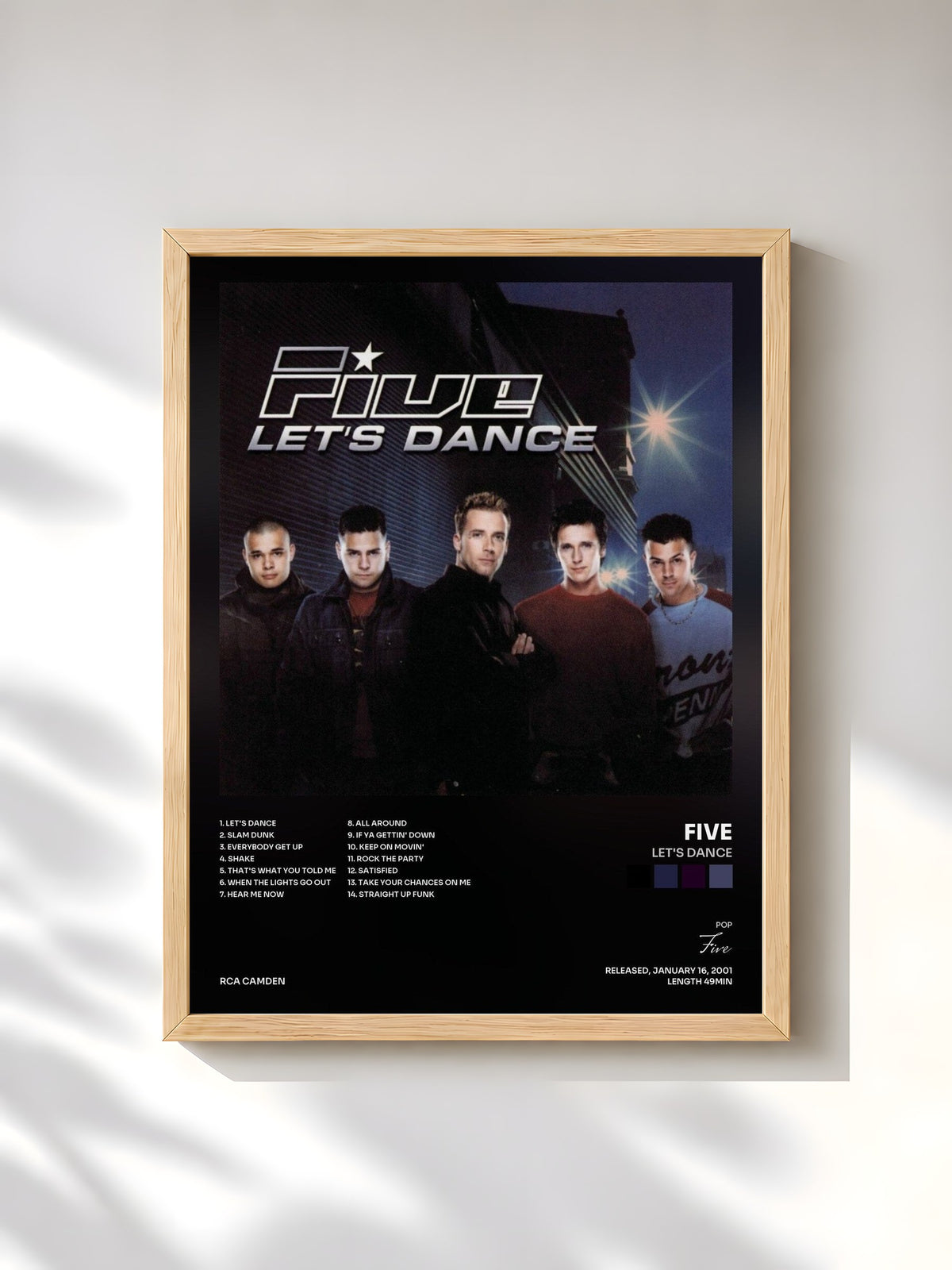 #bois Tableau de l'album Let's Dance de Five, cadre en bois brut, imprimé et encadré en France