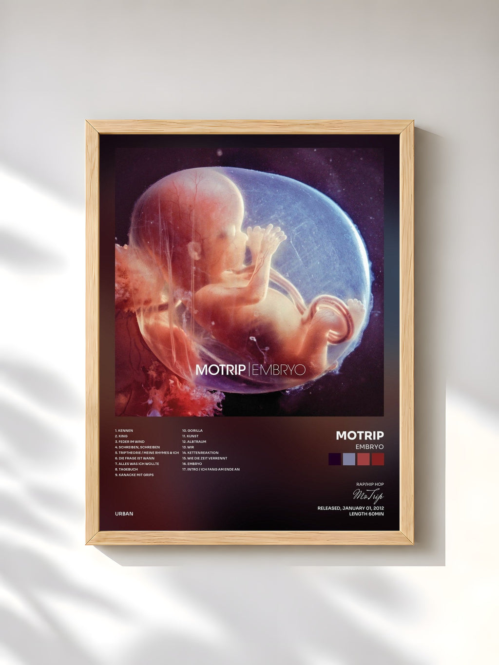 #bois Tableau de l'album Embryo de MoTrip, cadre en bois brut, imprimé et encadré en France