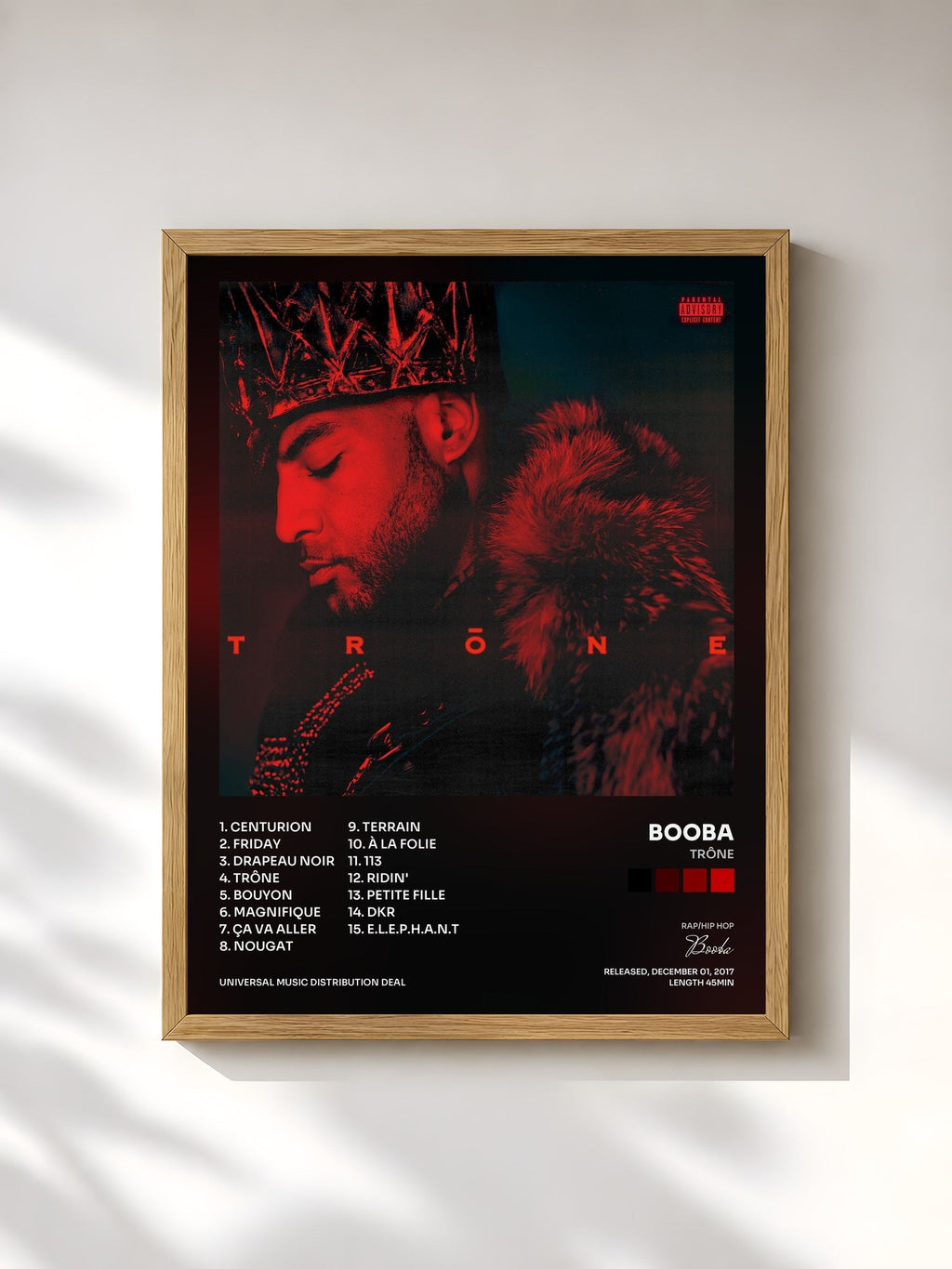 #bois Tableau de l'album Trône de Booba, cadre en bois brut, imprimé et encadré en France
