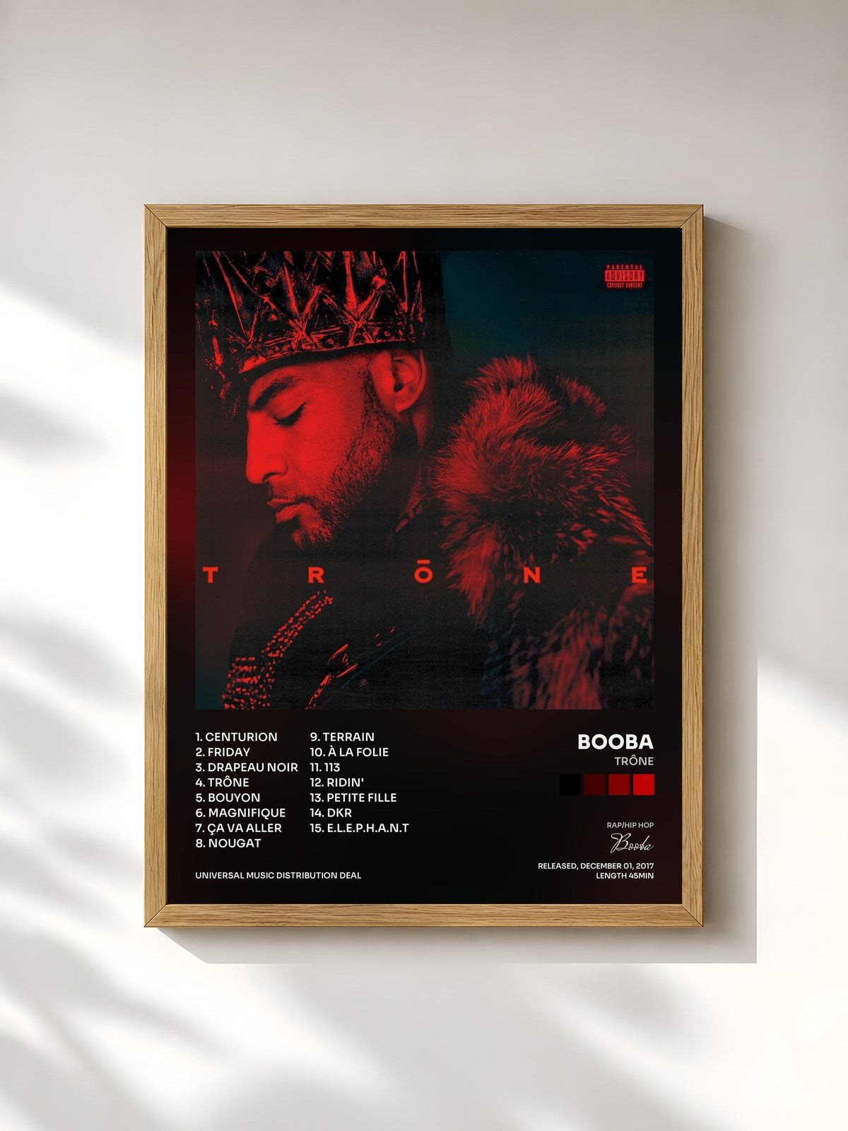 #bois Tableau de l'album Trône de Booba, cadre en bois brut, imprimé et encadré en France
